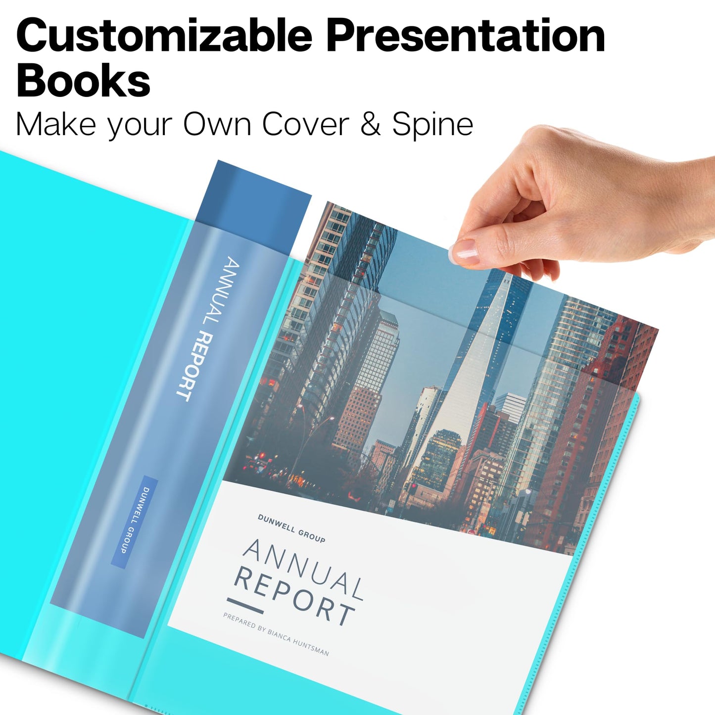 Dunwell Presentation Binder 48-Pocket, Displays 96 Pages, 8.5x11 Portfolio Binder with Plastic Sleeves, Storage and Organizer for Documents, Photos, Kids Artwork, Projects, Recipes (Aqua)