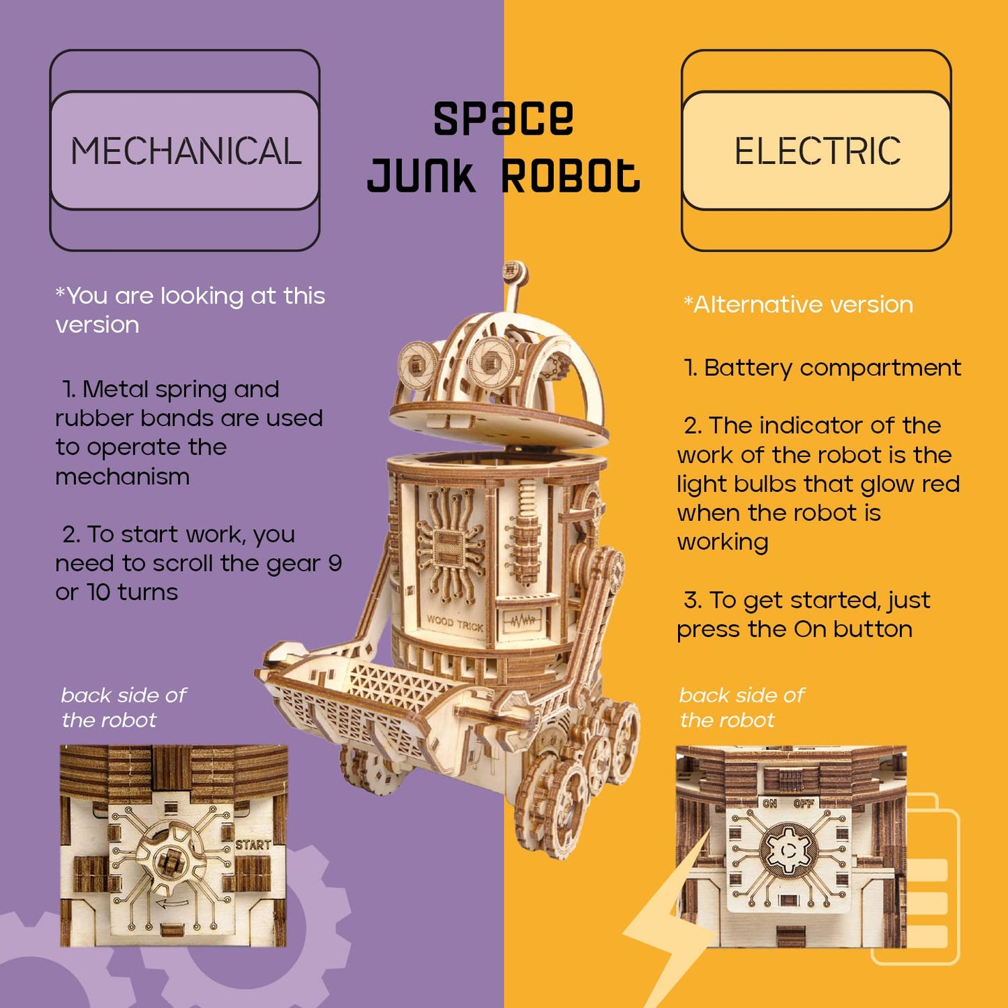 Wood Trick Space Junk Robot 3D Wooden Puzzles for Adults to Build - Rides up to 13 ft - 9.5x6.7 in - Model Kits for Adults - DIY Wooden Models to Build