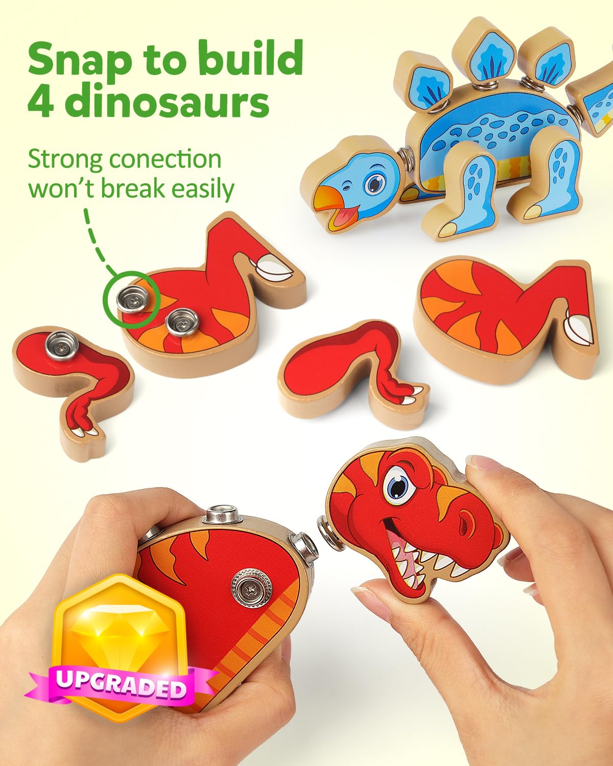 Coogam Dinosaur Snap Together Building Toys, Wooden Take Apart Dinosaur Playset, STEM Montessori Educational Fine Motor Skill Toy Gift for 3 4 5 Years Old Kids