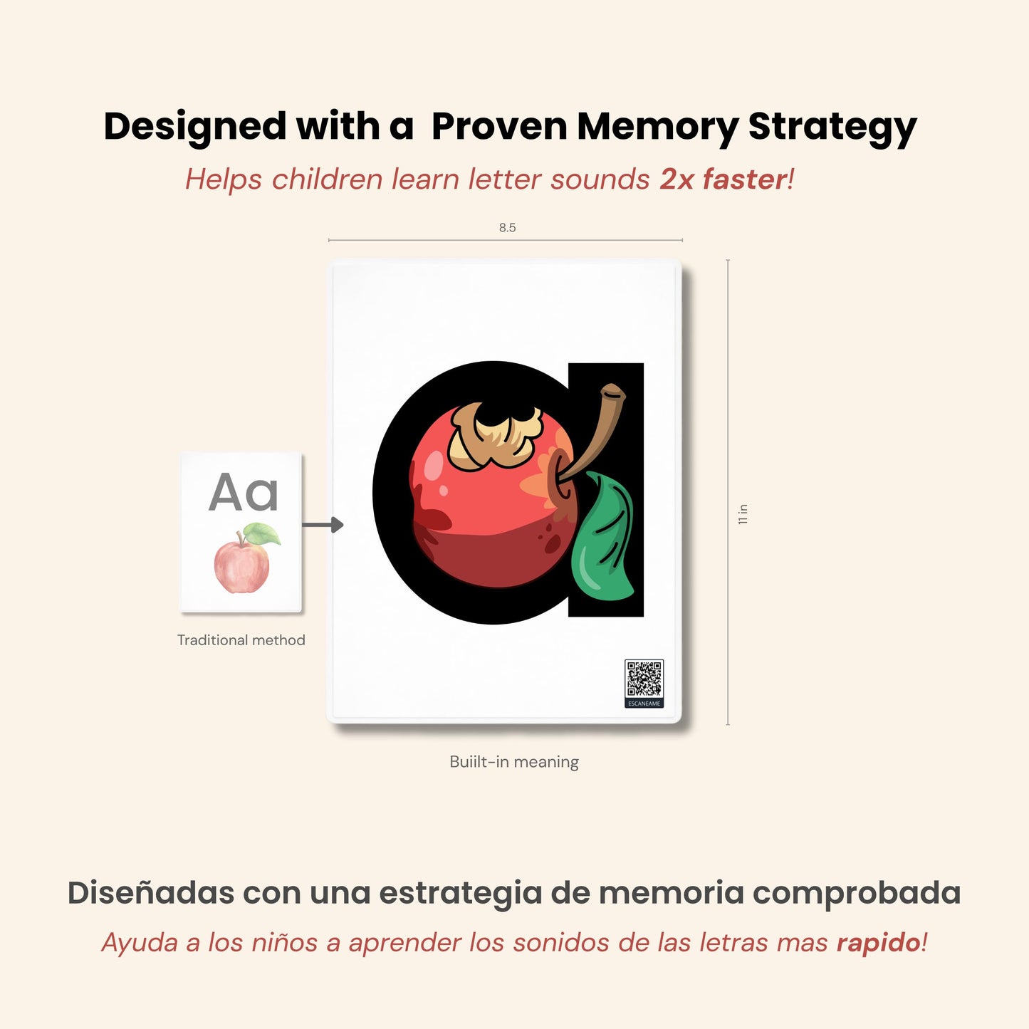 Phonics Flashcards for Kids - Alphabet Letter Sound Cards with Embedded Mnemonics for Early Reading, ABC Flashcards for Preschool & Kindergarten - Fonexa (Large)