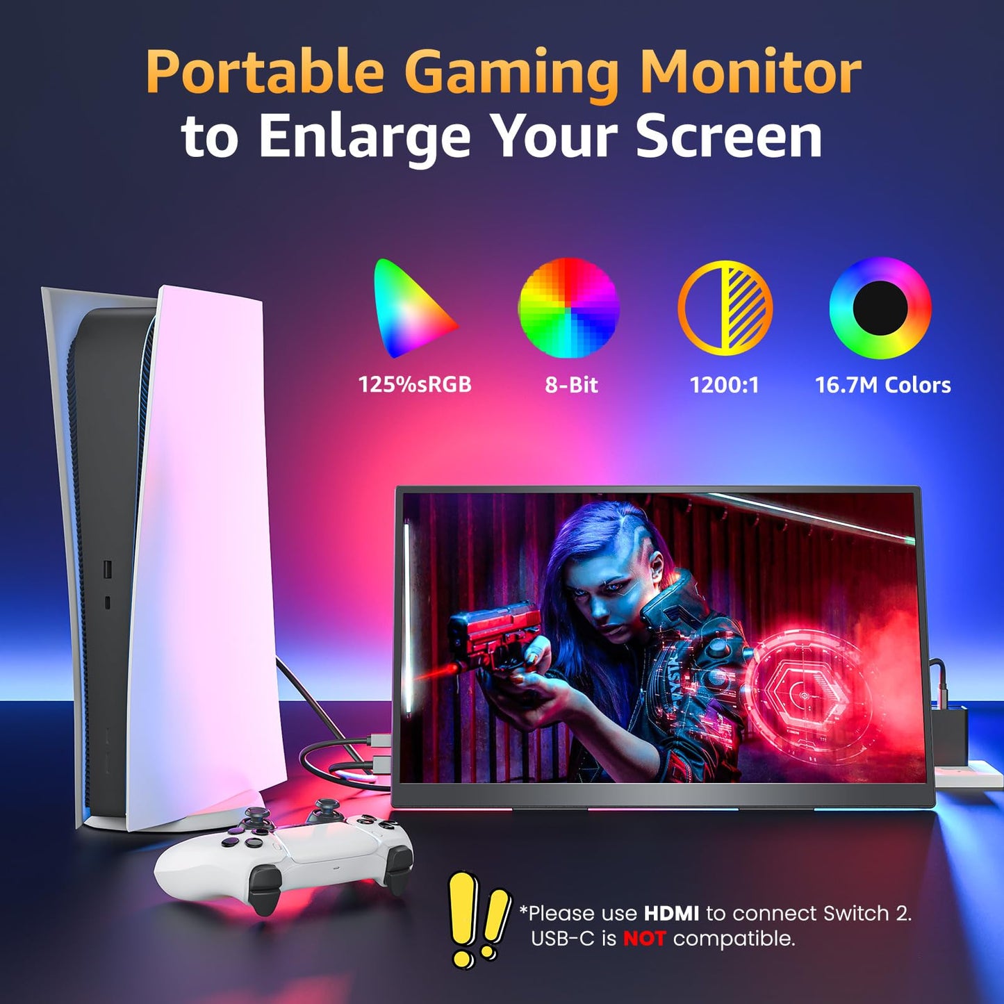 Upperizon Portable Monitor 18.5 inch FHD 125% sRGB 100Hz IPS HDR HDMI USB-C Travel Monitor for Laptop MacBook PC Surface PS5 Xbox, Large External Display with Kickstand & Speakers, VESA Compatible