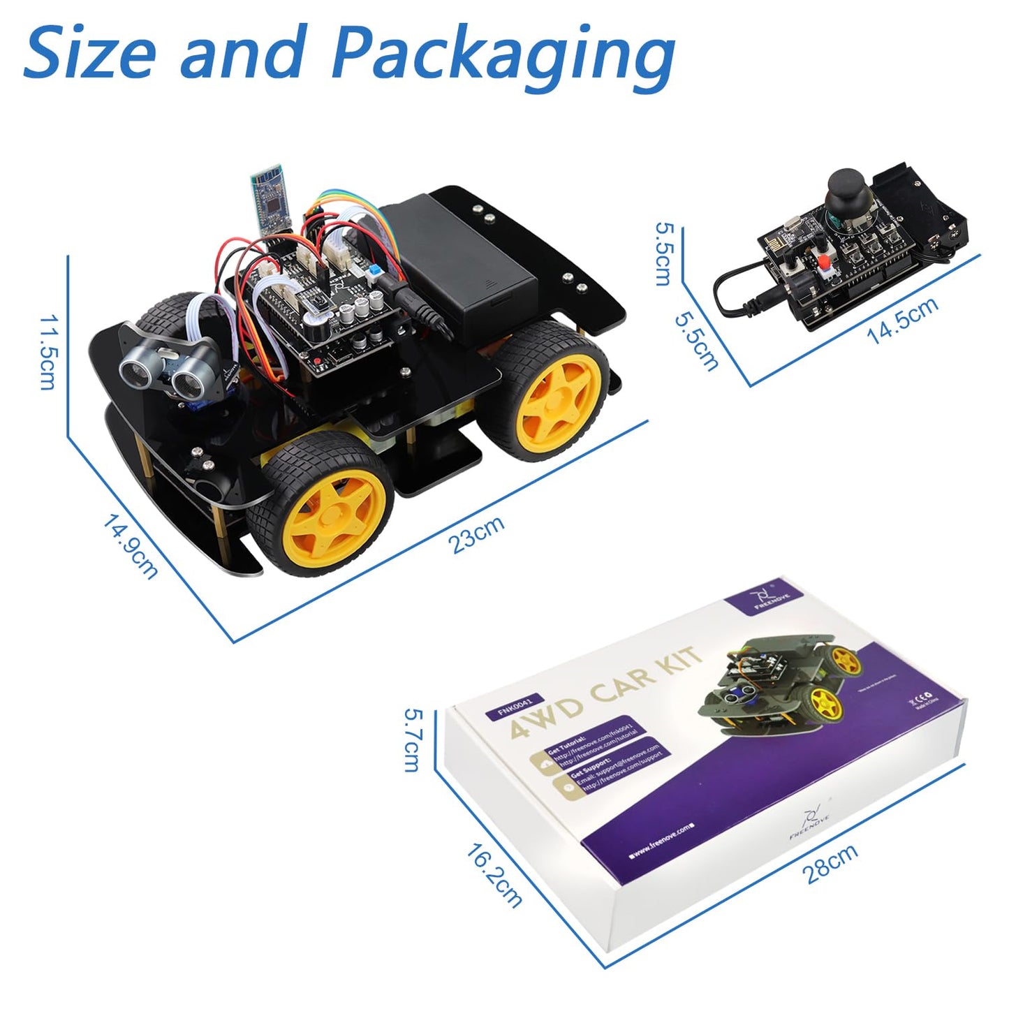 Freenove 4WD Car Kit with Remote (Compatible with Arduino IDE), Line Tracking, Obstacle Avoidance, Wireless Control App, Ultrasonic Sensor Motor Servo