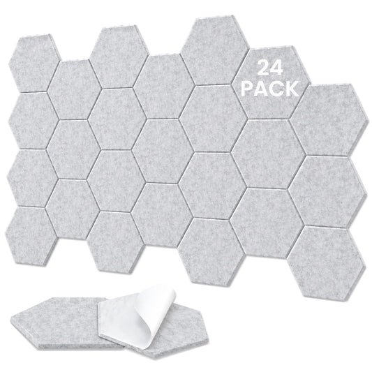TOMAIX 24 Pack Hexagon Panel, 12"X10"X 0.4"Gray Hexagon Self Adhesive Soundproof Wall Panels, High-Density Sound Absorbing Panels, Acoustic Treatment Panels