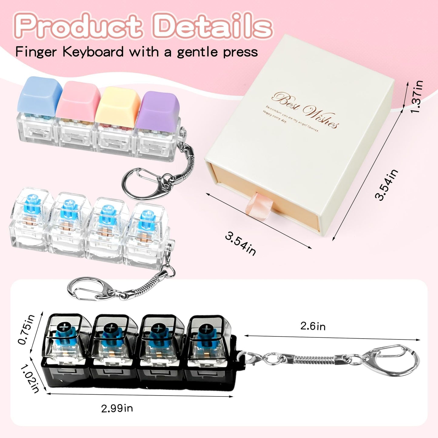 3 PCS Keyboard Fidget Click ,Keyboard Fidget Keychain 3-in-1 Keyboard Decompression Button Finger Clicker (Colorful)