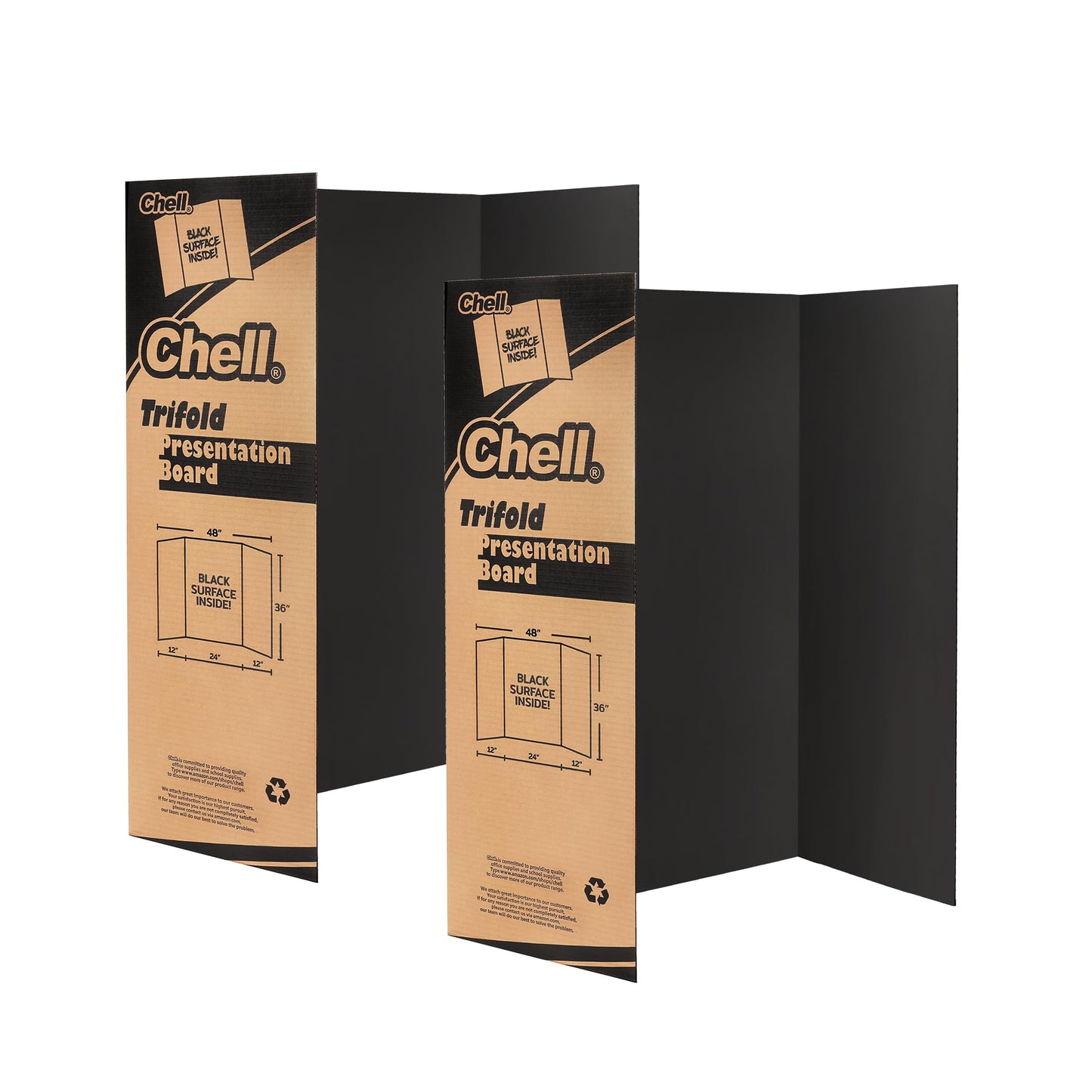 Chell 36" x 48" Large Trifold Poster Board, 2 Pack, Black Corrugated Project Boards for Science Fair, School Projects, Event Displays and Business Presentations