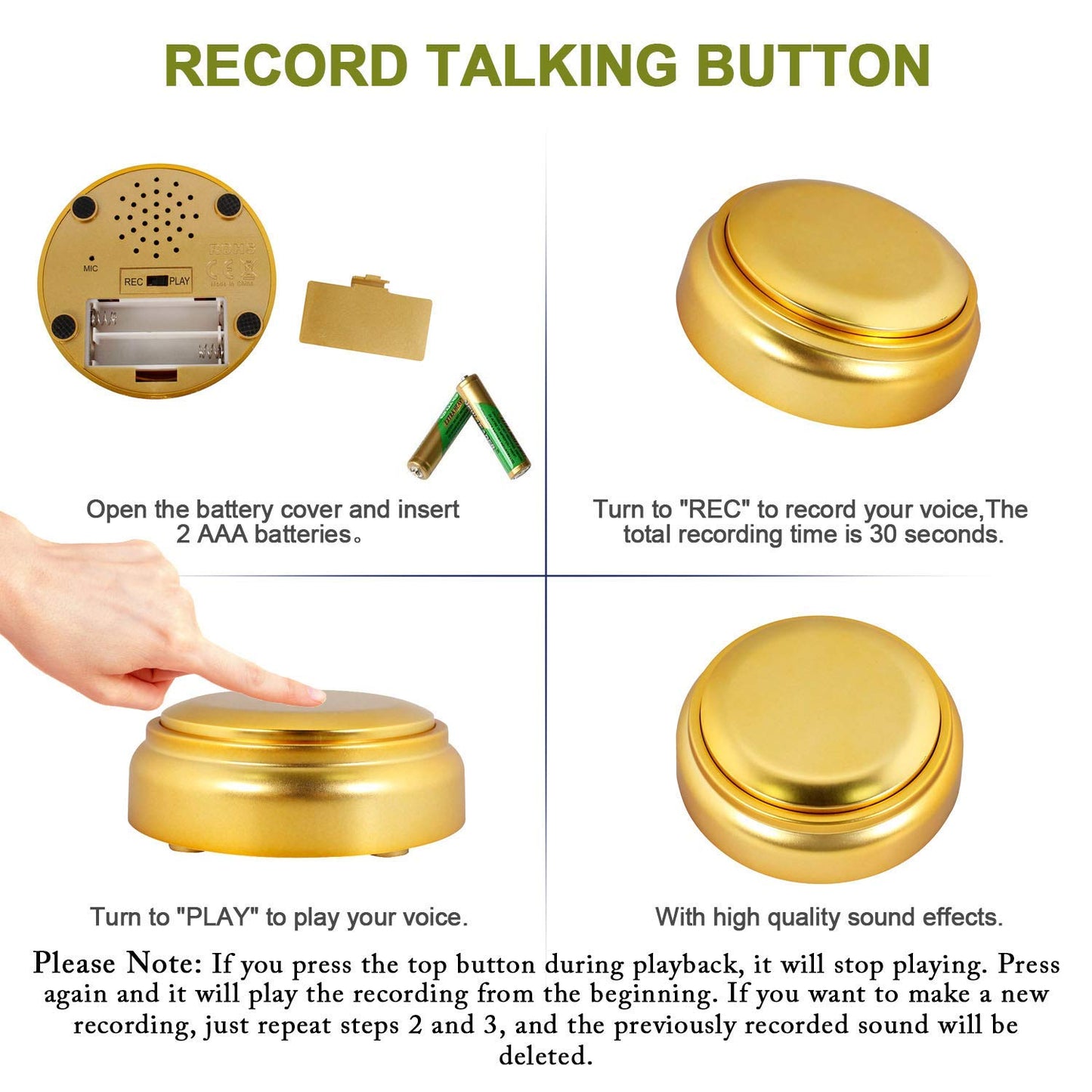 MOYEIKH Recordable Button Talking Buttons 30 Second Voice Recording Buttons -Sound Button -Easy Button for Classroom Game Buzzer Dog Buttons for Communication Gag Gift and Stocking Stuffer