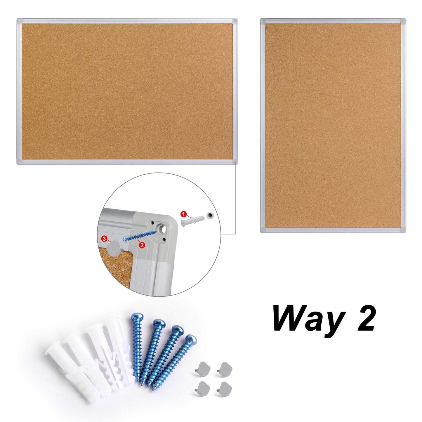 Board2by Large Cork Board Bulletin Board 48 x 36, Silver Aluminium Framed 4x3 Corkboard, Office Board for Wall Cork, Wall Mounted Notice Pin Board with 15 Push Pins for School, Home & Office