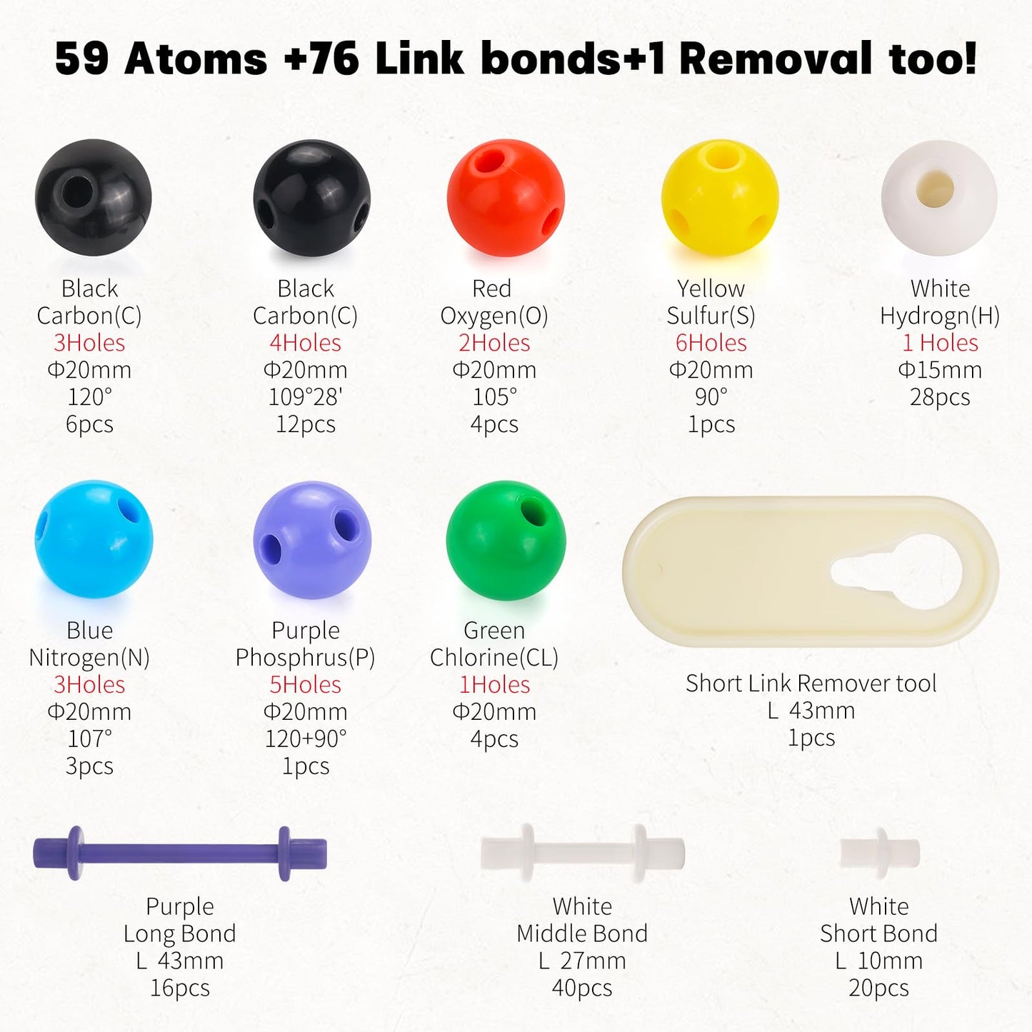 135 Pcs Rganic Chemistry Model Kit, Portable Molecular Model Kits for Chemistry Classes, Orgo Modeling Kit for Students & Teachers Organic ＆ Inorganic Learning