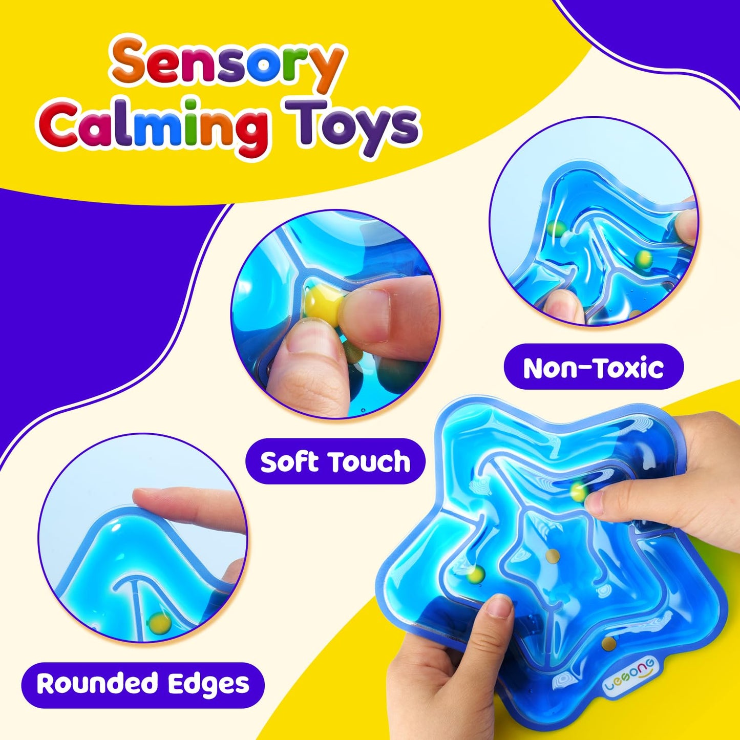 LESONG Sensory Fidget Toys for Kids: 4 Pack Squishy Gel-Filled Fidget Maze for Special Needs - Calming Sensory Toys for Autism ADHD Classroom Prizes - Travel Games for Boys Girls Car Road Trips