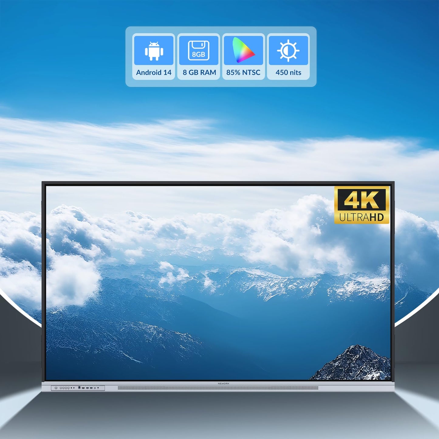 NEWORK 75 Inch 4K Smart Board - Google EDLA-Certified Interactive Whiteboard, Android 14, 50-Point Touch, Wireless Casting - Digital Whiteboard for Classrooms & Hybrid Offices (Board Only)