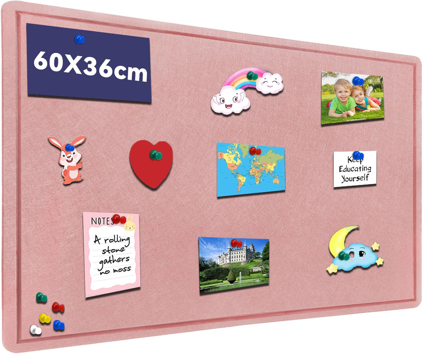 Large Bulletin Board - 60 X 36 inches Decorative Felt Pin Board - 5' x 3' Cork Board Alternative for Wall - Foldable Photo Board Self-Adhesive Vision Board Prayer Board with 30 Pushpins - Pink