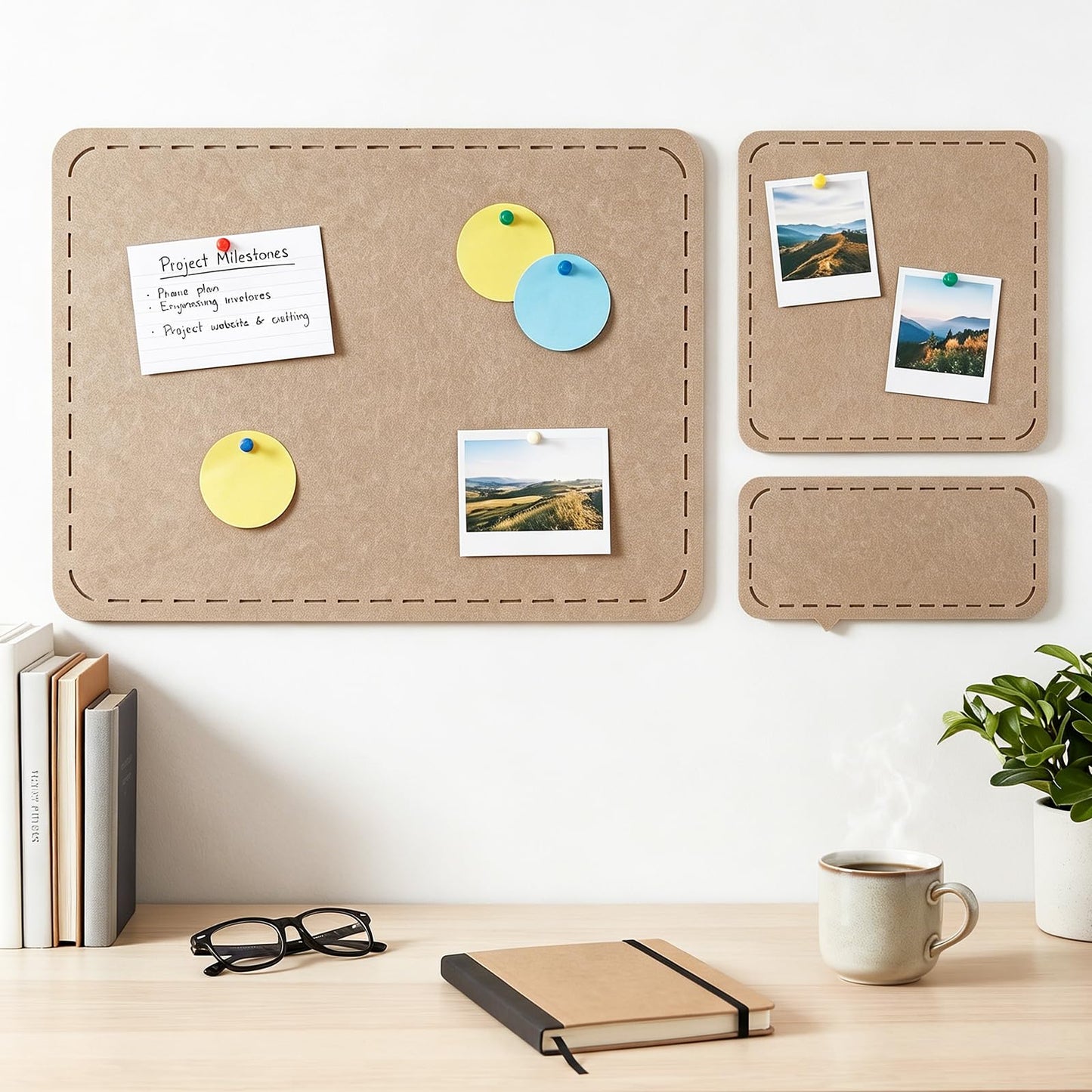 TOMAIX 47 x 24 Felt Bulletin Board Set, Self-Adhesive Background Display Board, Suitable for Office, Classroom, and Home Decoration, Can Be Used to Stick Notes, Photos, and Memos(Camel)