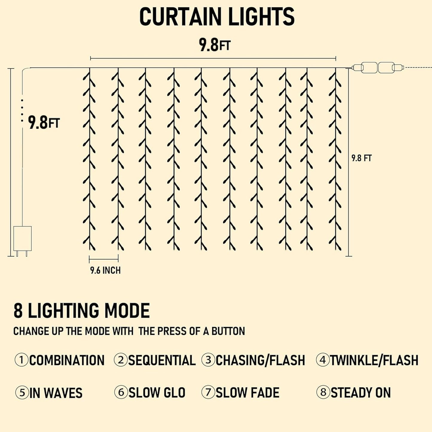 Dazzle Bright 300 LED Curtain String Lights, Waterproof, 8 Lighting Modes, Blue, Model CL-300CC