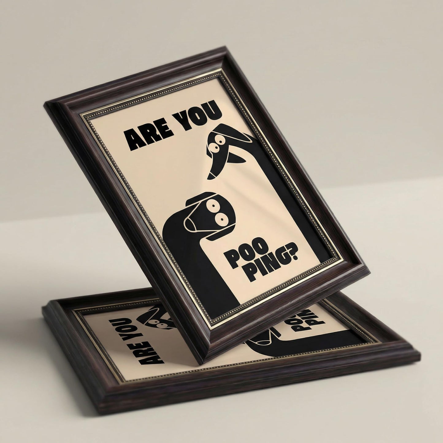Dark Brown Framed Funny Bathroom Dog Canvas Wall Art Are You Pooping Wall Decor Picture Humor Bathrooms Animal Poster Print Painting for Toilet And Restroom Prepare To Hang