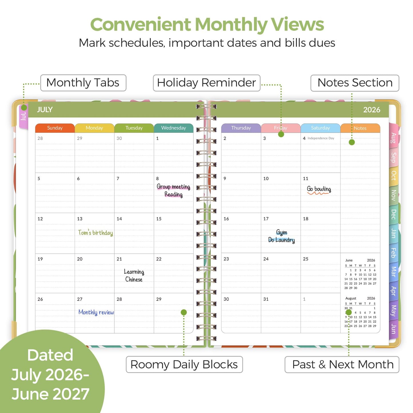 SKYDUE Teacher Planner 2026-2027 Academic Year, 8.5" x 11" Deluxe Teacher Lesson Planner with Monthly Tabs & Stickers, Lesson Plan Book 26-27, AbstractFloral