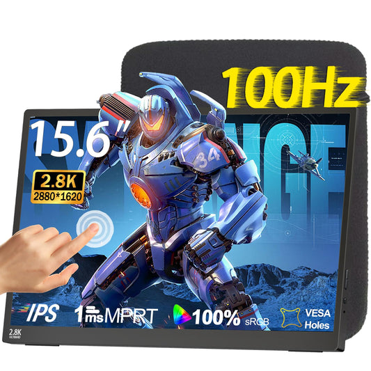 IBW 15.6" 2.8K 100Hz Portable Monitor Touchscreen, QHD 2880x1620 IPS Gaming Display, 300 Nits 100% sRGB HDR FreeSync, USB-C HDMI External Second Screen for Laptop PC Phone Switch PS5