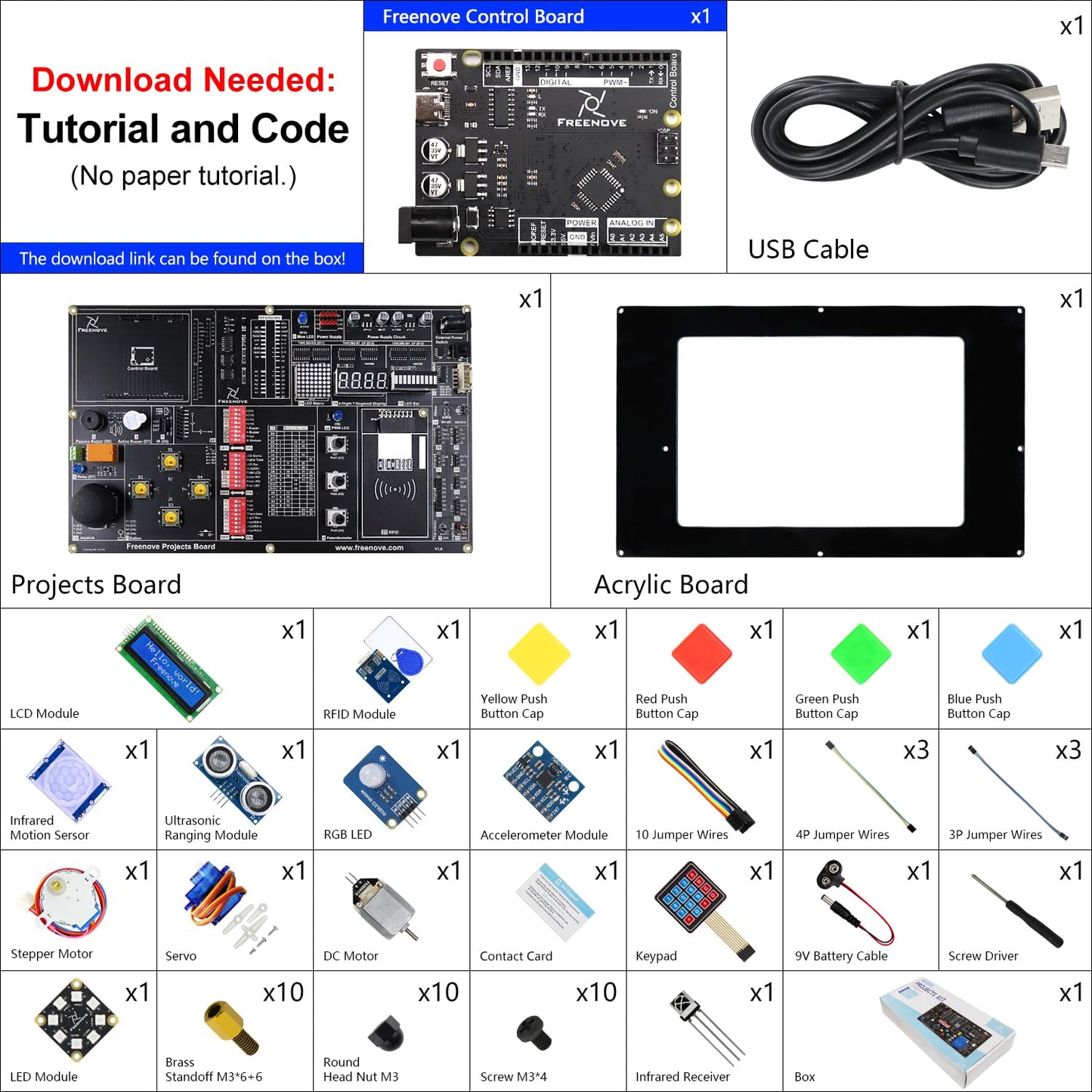 Freenove Projects Kit with Control Board V4 (Compatible with Arduino IDE), 238-Page Detailed Tutorials, 46 Projects, No Soldering, Simple Wiring