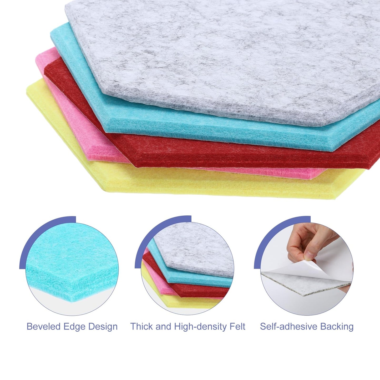 PATIKIL Felt Bulletin Board, 12"x10", 6 Packs Self Adhesive Hexagon Felt Tiles for Sound Proofing Wall Panels for Home Office Recording Studio,Game Room, Lake Blue
