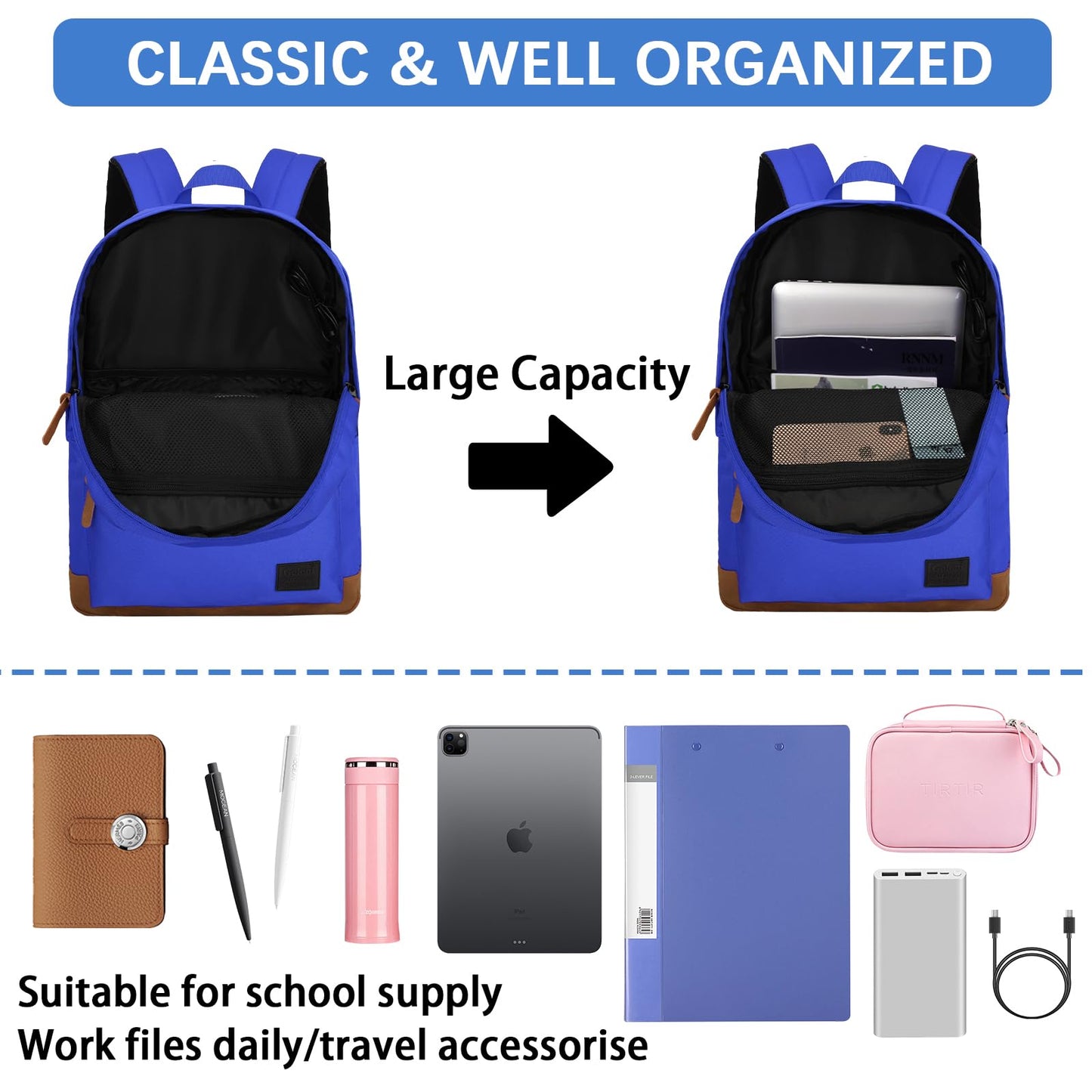 Goloni Backpack for Men Women,Travel Laptop Backpack, Water Resistant 17.3 Inch USB Charging Backpack, Large Capacity Work Commute Bag,Blue