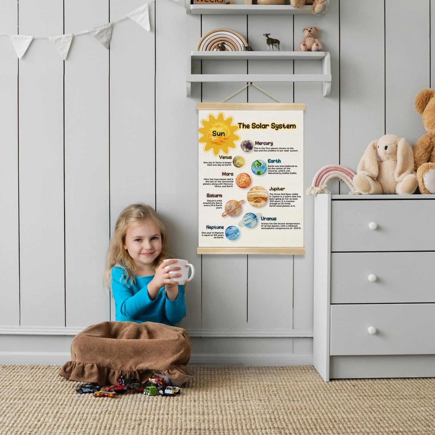 Classroom Educational Poster,14x18.5 Inch Canvas Wall Decor,Planets and Sun Science Learning Posters for Classroom, Nursery, Homeschool, Solar System Banner for Teachers(Warm-Solar system)