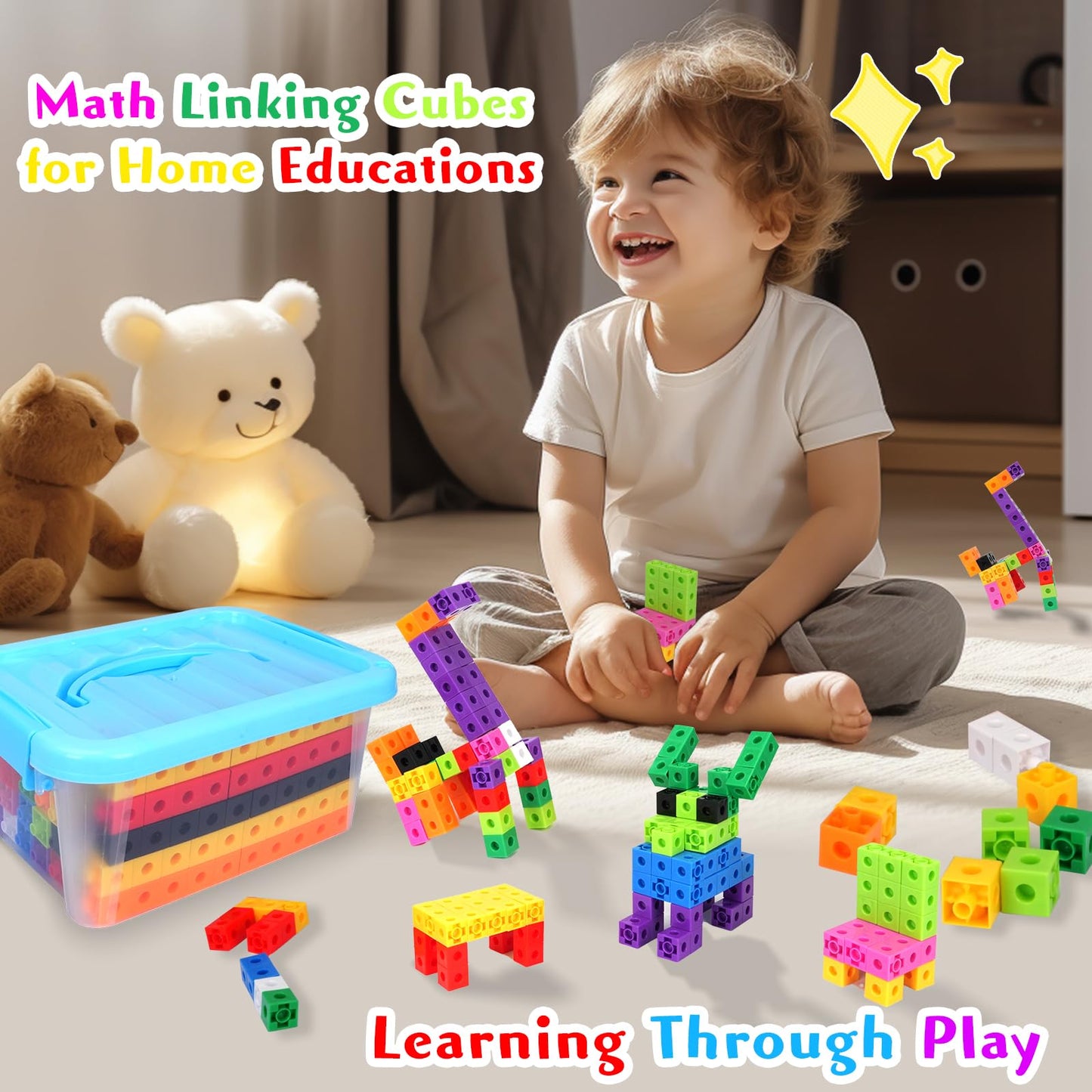 QUYSK 300 Pcs Linking Cubes for Kids - Counting Blocks with Storage Boxes, Connecting Cubes Math Manipulatives for Preschool & Elementary Aged Kids