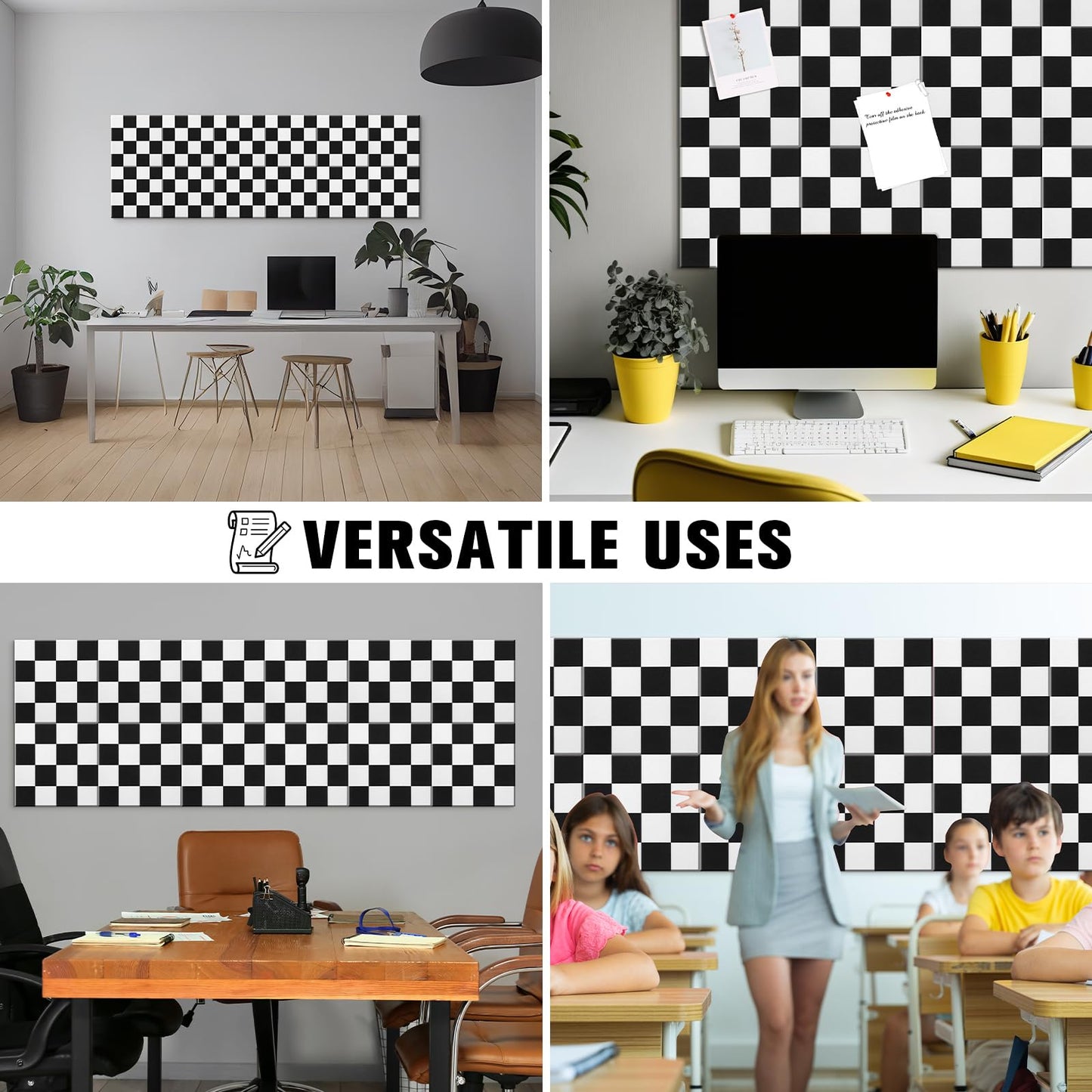 Geyoga 12 Pcs Felt Bulletin Board Tiles for Wall Classroom 12 x 12 Inch Checkered Classroom Wallpaper Backdrop Decor Racing Acoustic Wall Panels Self Adhesive for School Office Home(Racing)