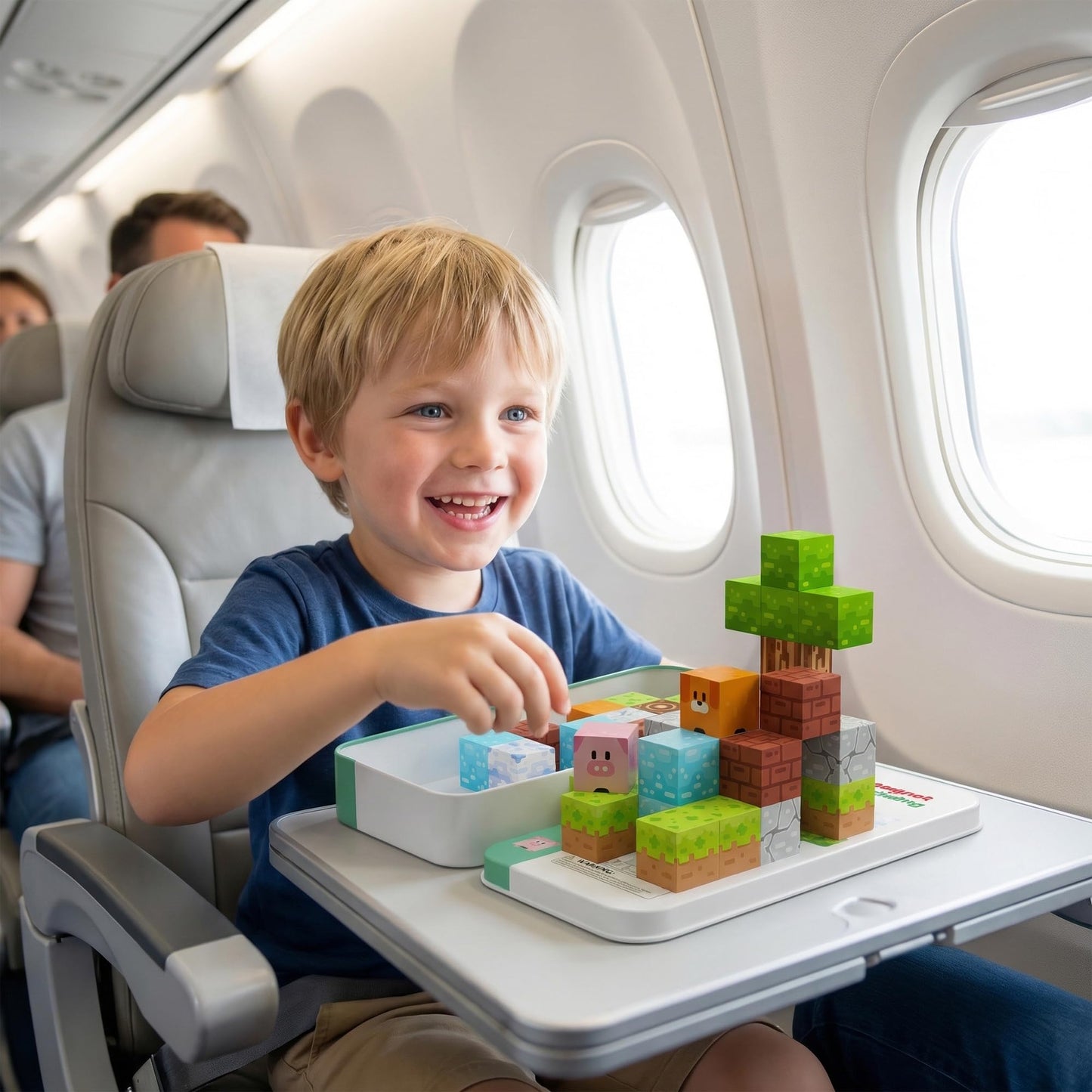 Petenjoy Mini Magnetic Blocks Travel Set with Iron Case - 60 PCS Magnet Building Cubes Travel Toys for Kids 4-8 Toddler Airplane Essentials, Stem Toys Gift for Boys and Girls