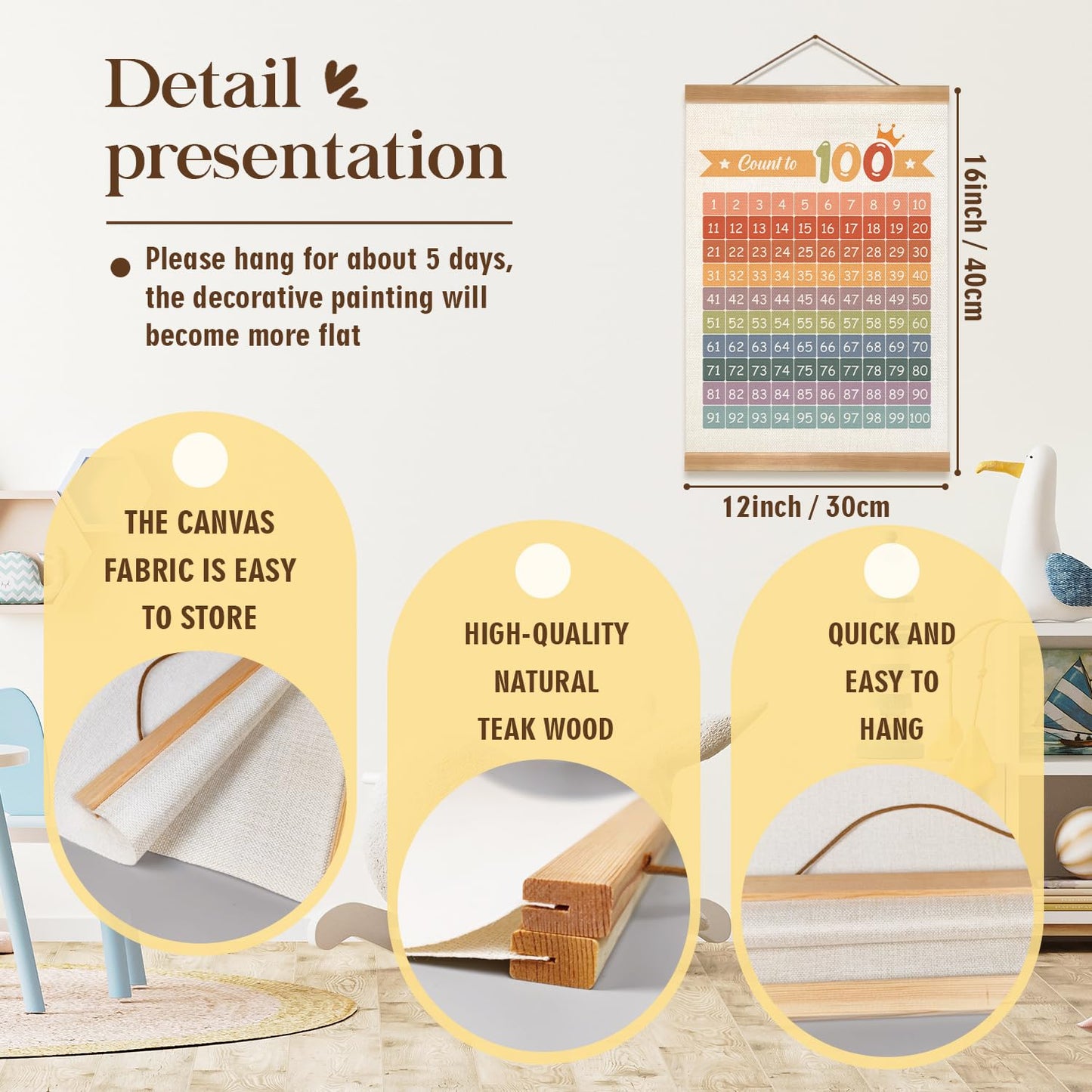 ZTGDA Numbers 1-100 Poster Chart, Number Chart Wall Art Decor, Count to 100 Learning Posters Banner for Classroom Nursery Kids Room Playroom Preschool Decor (Number1-100)