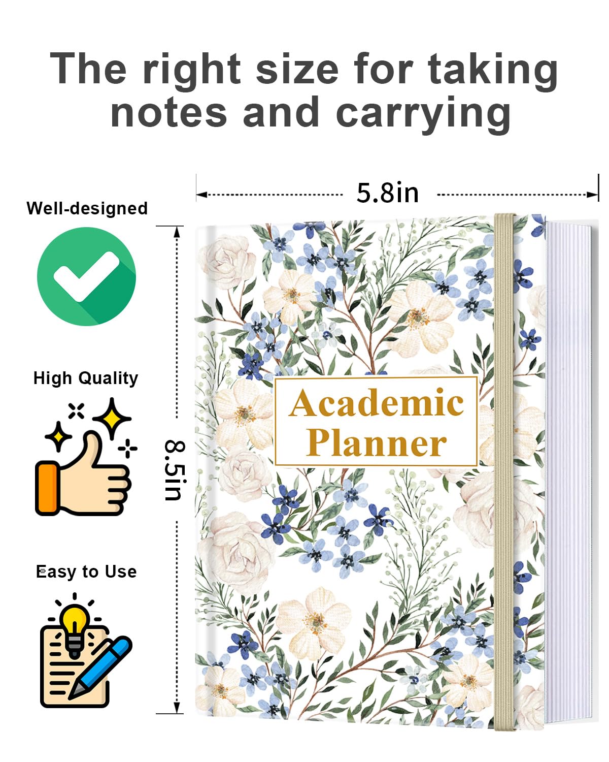 Academic Planner for 2026-2027 or Anytime – 5.8" x 8.5" Undated Weekly Student Planner For Homeschool, High School, College & Nursing Students, 200 Pages, Crushed Flower