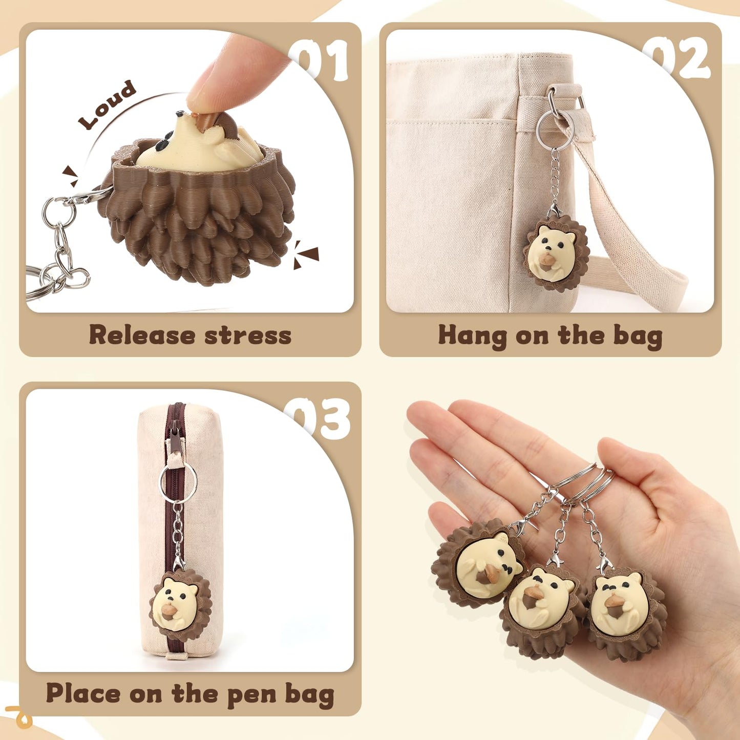 Gerrii 24 Sets 3D Hedgehog Fidget Keychains with Inspirational Cards Bulk 3D Hedgehog Press Stress Relief Sensory Keychain Gifts Employee Appreciation Positive Gifts for Coworkers Teacher