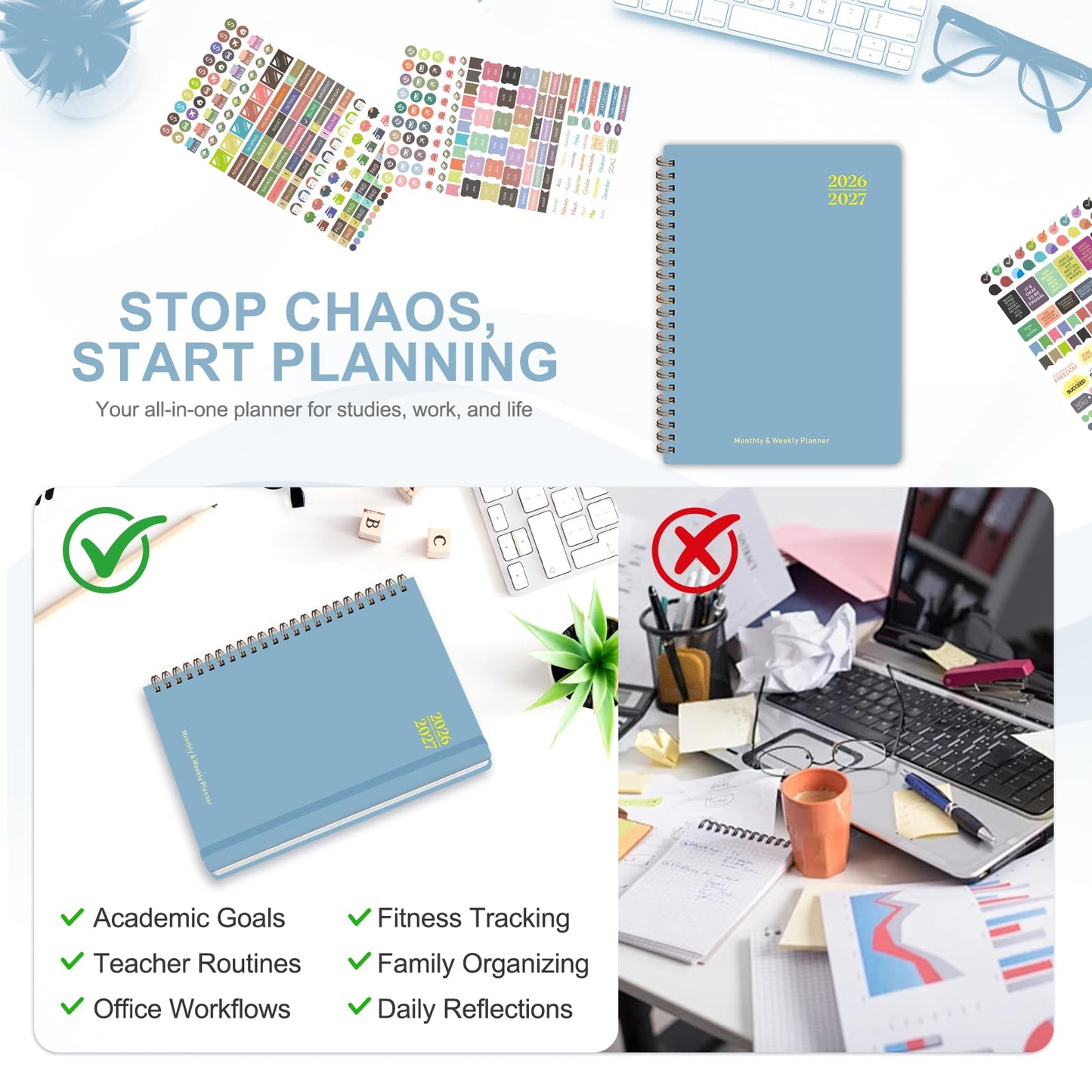 Planner 2026-2027, Weekly and Monthly Academic Planner, July 2026 - June 2027, Hardcover Calendar Agenda Book for School Year Planning, School Supplies for Teacher and Student, A5(6.3'' x 8.5'')