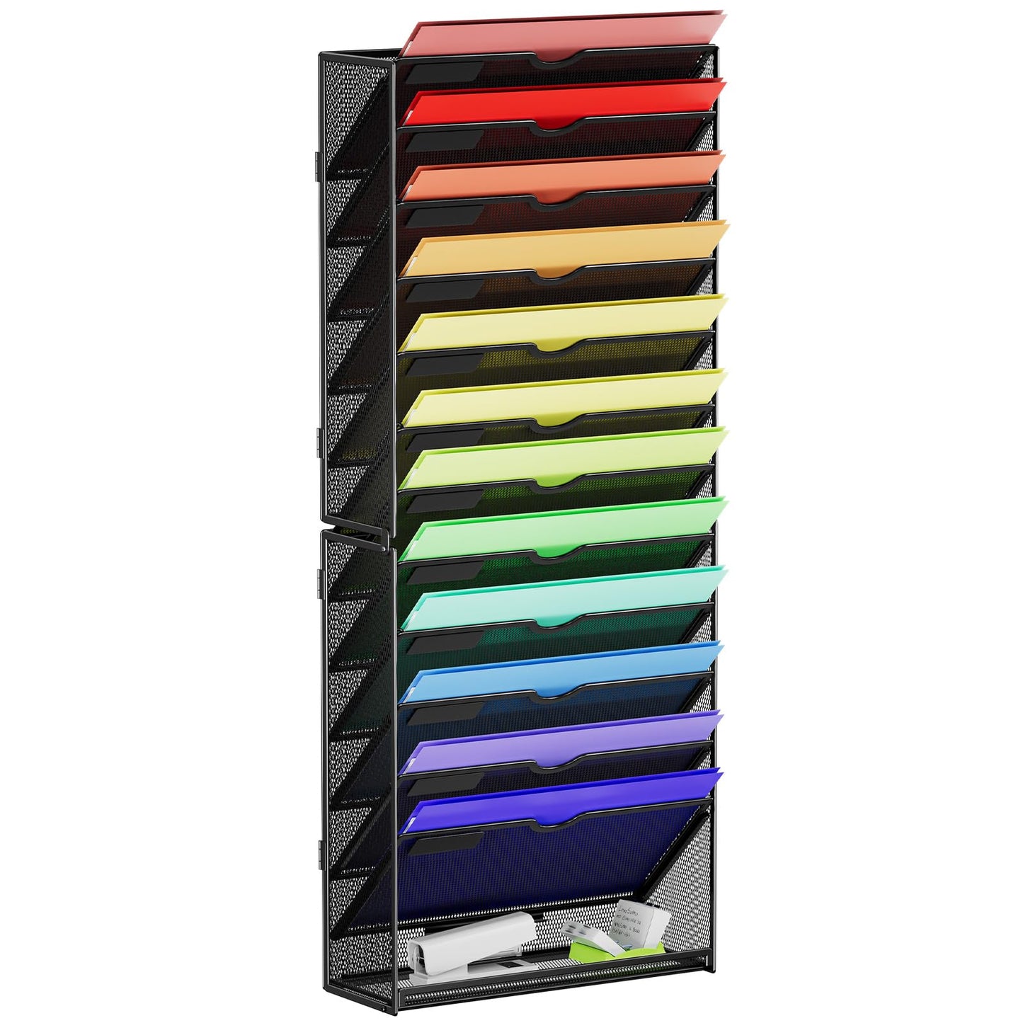 Marbrasse Wall File Holder 13-Tier Hanging Wall File Organizer, for Papers, Files Clipboard & Magazine Organizer, Wall Mount File Holder Great for Office Home (Black)