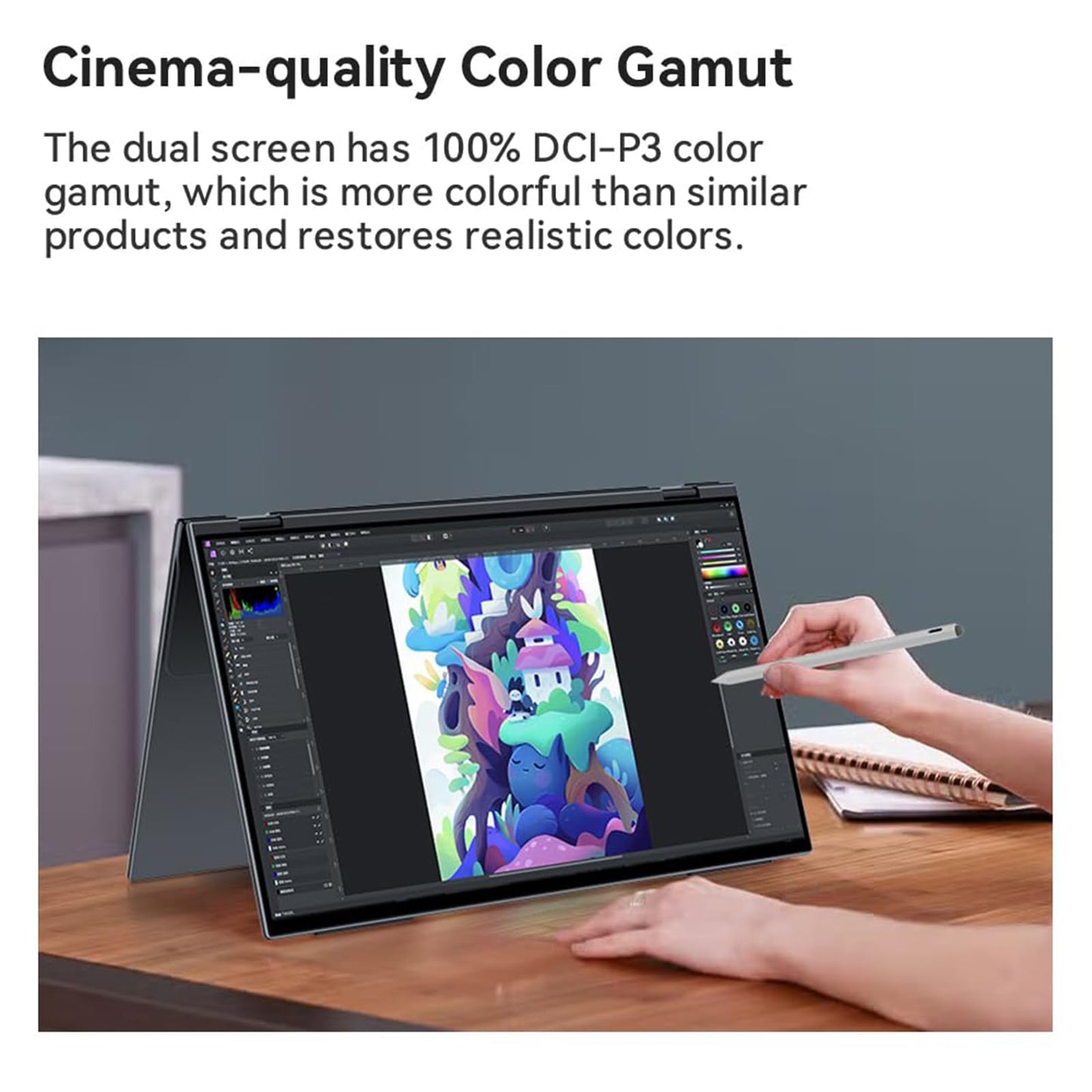 EHOMEWEI X2 Foldable Dual Touchscreen Portable Monitor 16"×2 FHD Touch Screen Extender with Stylus Support for Laptop iPhone Mac