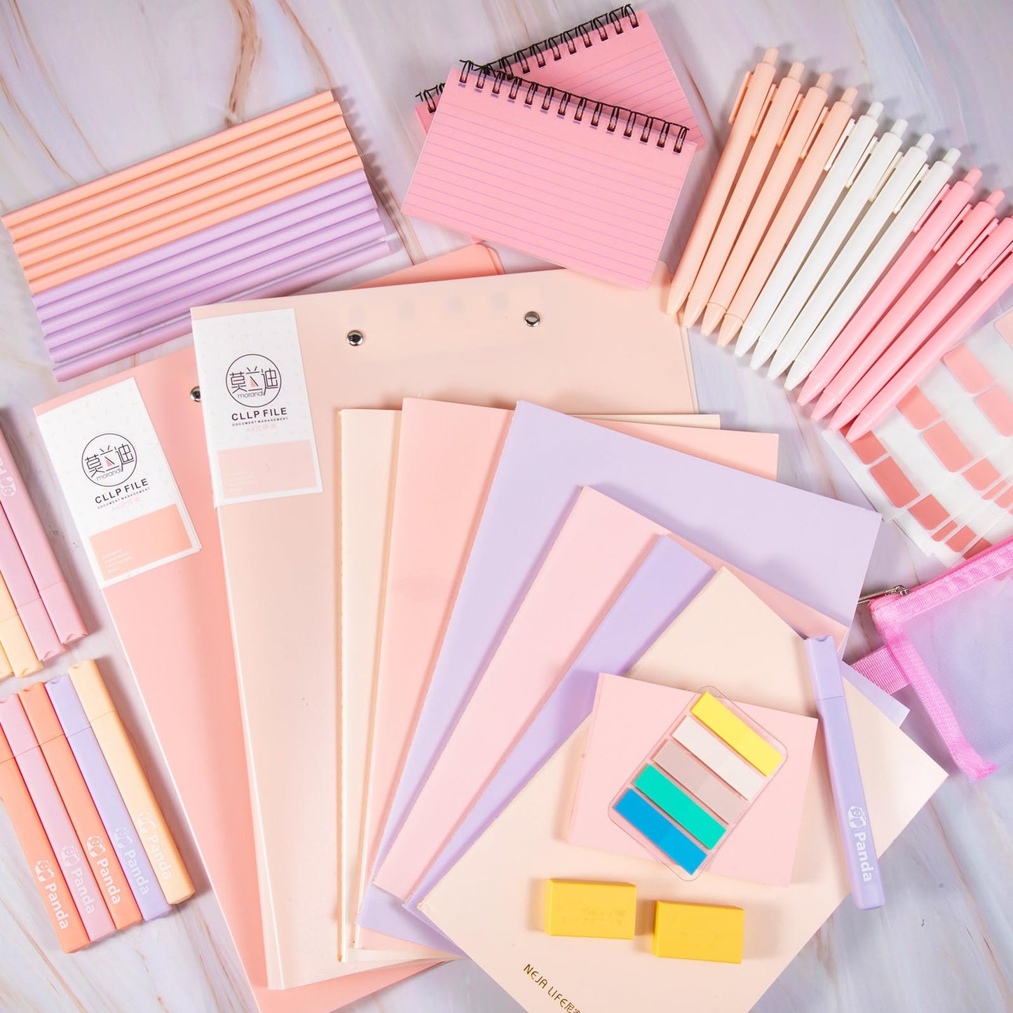 Colarr 54 Pcs Cute Notebook Stationery Set for Women, Bible Study Supplies, 6 Lined Notebooks, 36 Pens, Sticky Notes & Tabs, Bags & Folders for Work Journal Study College Office Supply(Pink)