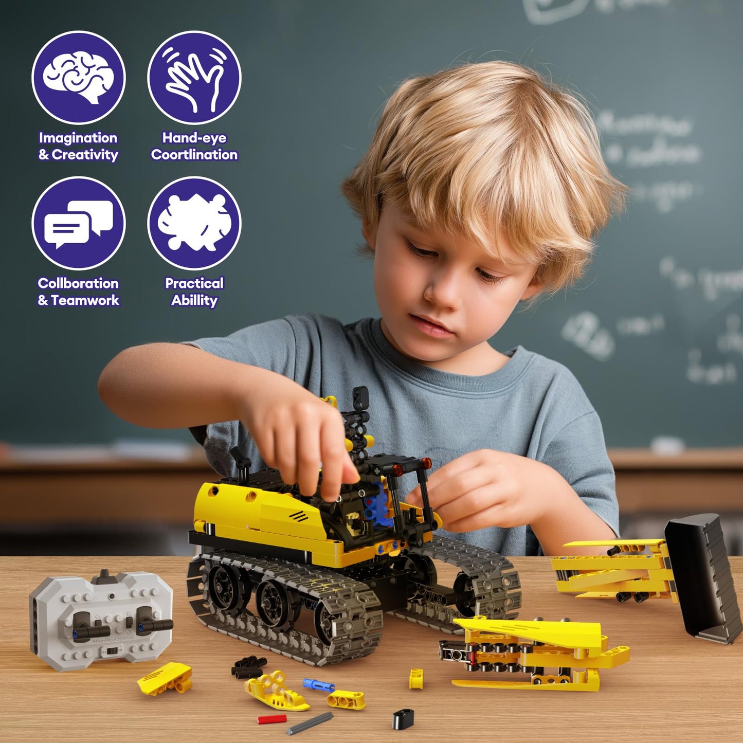 LECPOP 5 in 1 Building Toys STEM Robotics Kit, 430 PCS Blocks RC Robot Erector Sets, APP & Remote Control Excavator Science Kits for Kids Age 6 7 8 9 10 11 12-14, DIY Educational Gift for Boys & Girls