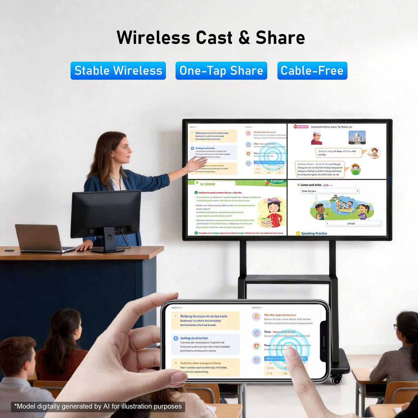Smart Board 49 Inch Interactive Whiteboard, RK3588 Flagship Chip 6ms Low Latency, Android 12 8+64GB, Wireless Cast & Screen Mirroring, Overseas App Ready for Classroom Office Business Home(Board Only)