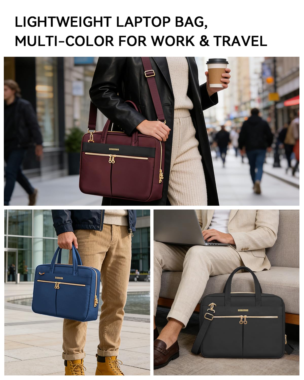 Ferkurn Laptop Bag Case Women Men Computer Bag Compatible with MacBook/HP/LG/Dell, Shoulder Strap Slim Carrying Messenger Briefcase, Wine Red, 17-17.3 Inch