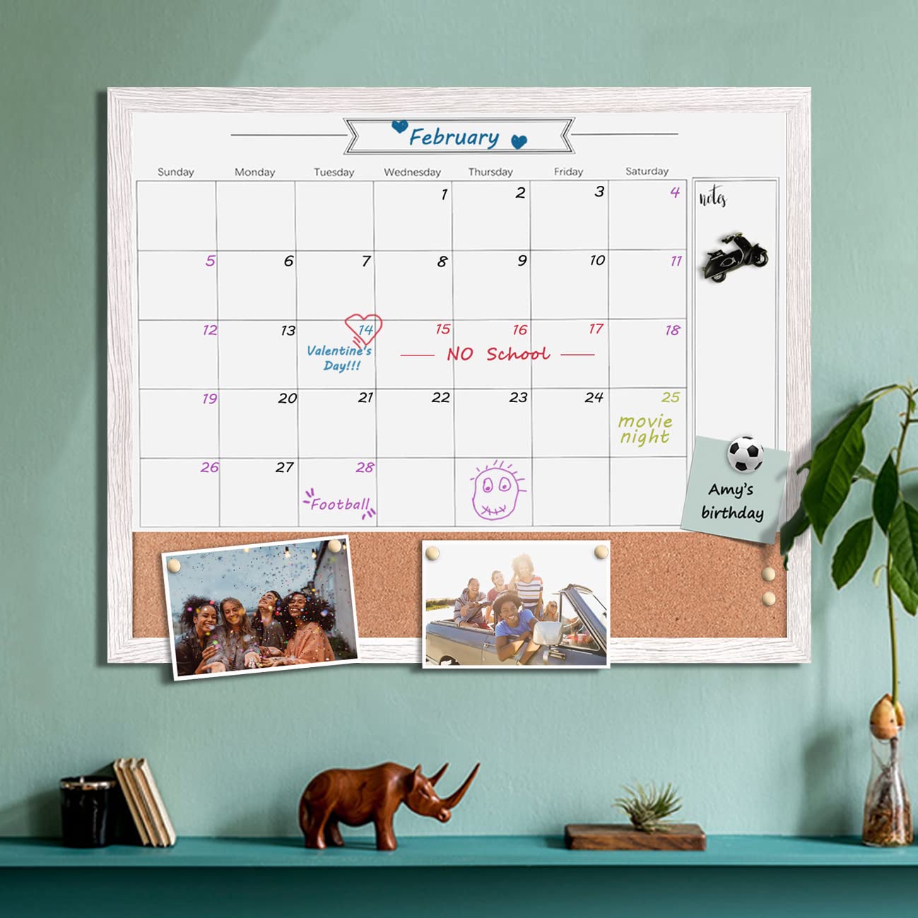 Dry Erase Calendar Whiteboard for Wall, Large Combination Magnetic Dry Erase White Board & Bulletin Board, 23.6" x 31.5" Wood Framed Calendar/Cork Combo Board(WH-6080)