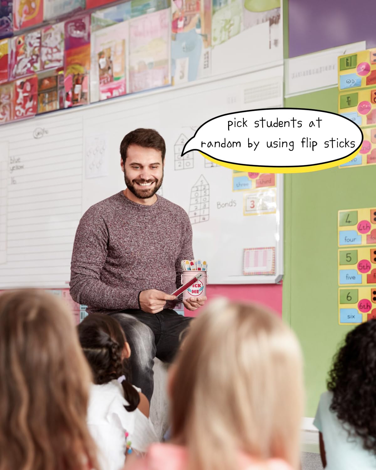 Flip Name Sticks with Metal Box and Sticker, 36Pcs Talking Flip Name Sticks for Classroom Management, Teacher Essentials Student Educational and Learning Activities (Pencil)