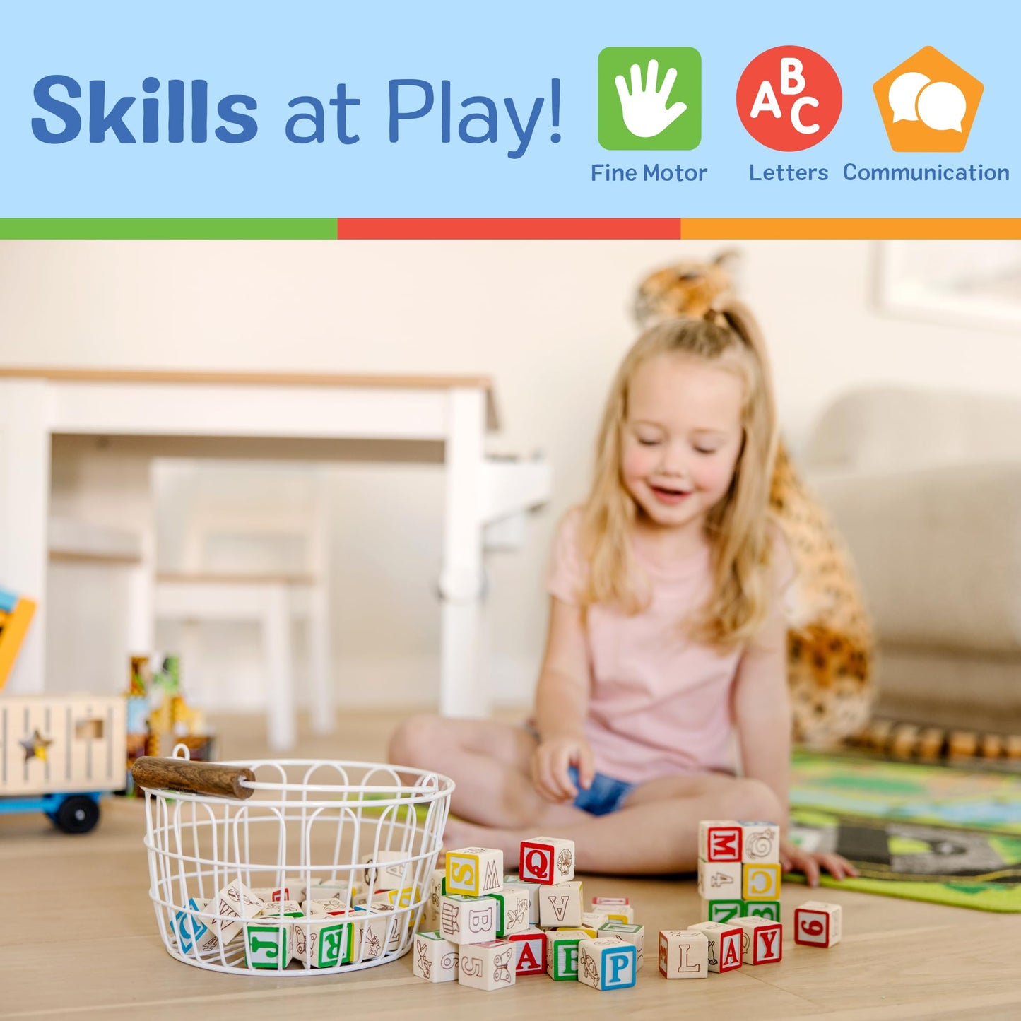 Melissa & Doug Deluxe Wooden ABC/123, 50-Piece Set of Classic Letter & Number Wooden Blocks (1” x 1”) with Storage Pouch, Sorting & Stacking Toys for Kids Ages 2+