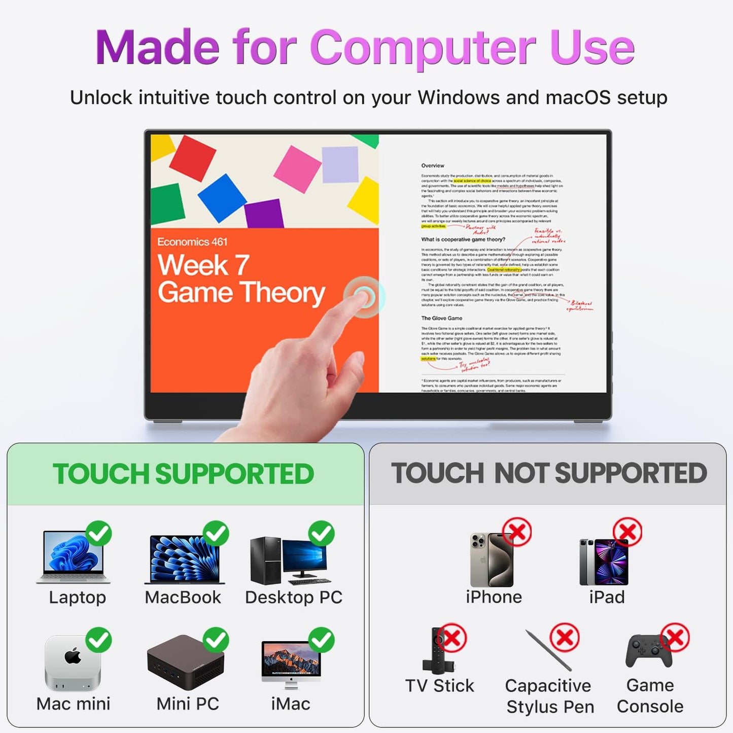 cocopar Portable Monitor Touchscreen 15.6 Inch 1080P FHD 90% sRGB Travel Monitor with Speaker HDMI USB-C Second Screen for Laptop MacBook Surface PC Xbox PS4/5, VESA Mountable, with Touchscreen