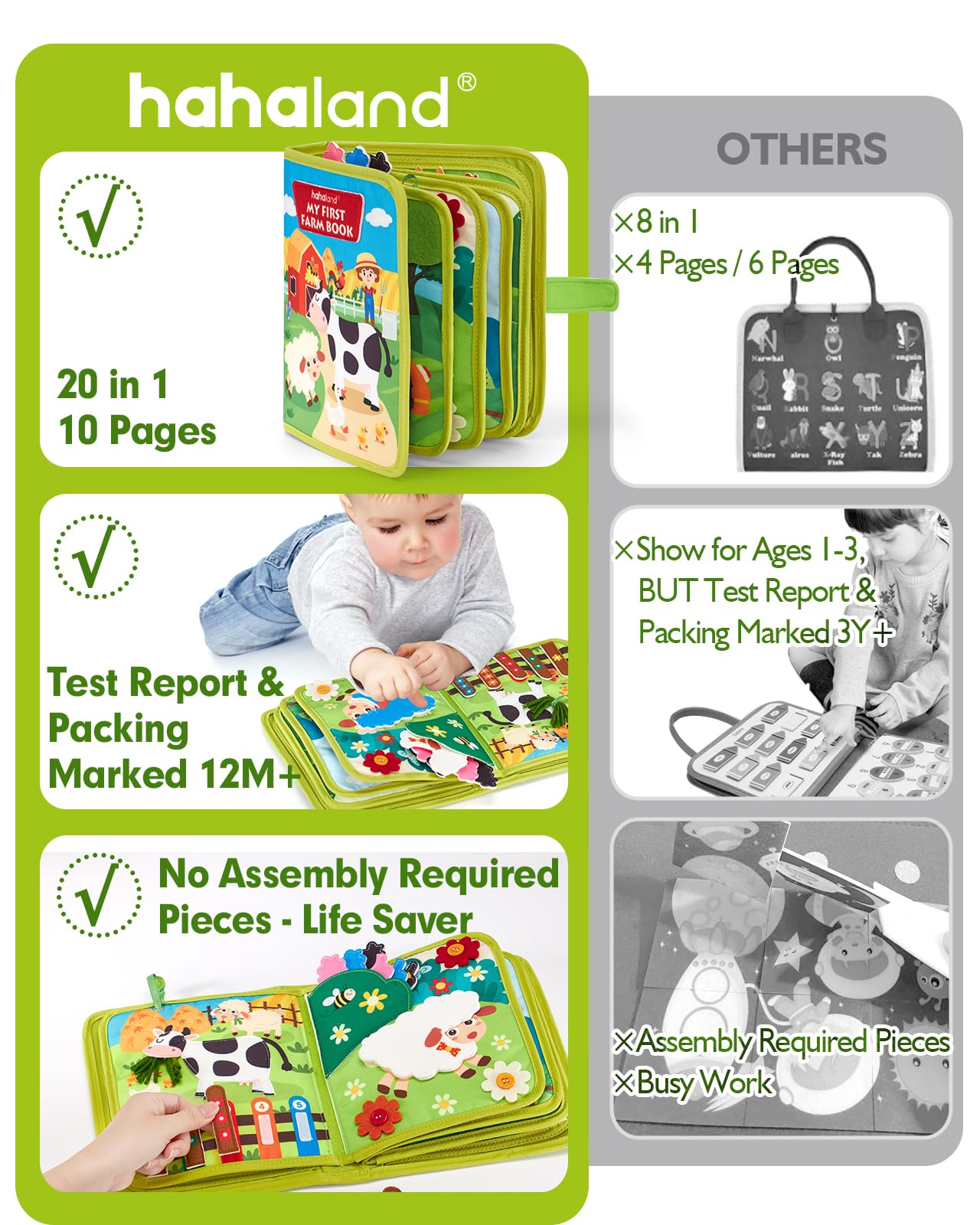 hahaland Busy Book for Toddlers 1-3 - Montessori Toys Busy Board for 1 Year Old Boy Gifts Girl Toys Educational Learning Quiet Activity Books Gifts Toddler Travel Toys for One Year Old Birthday Gift