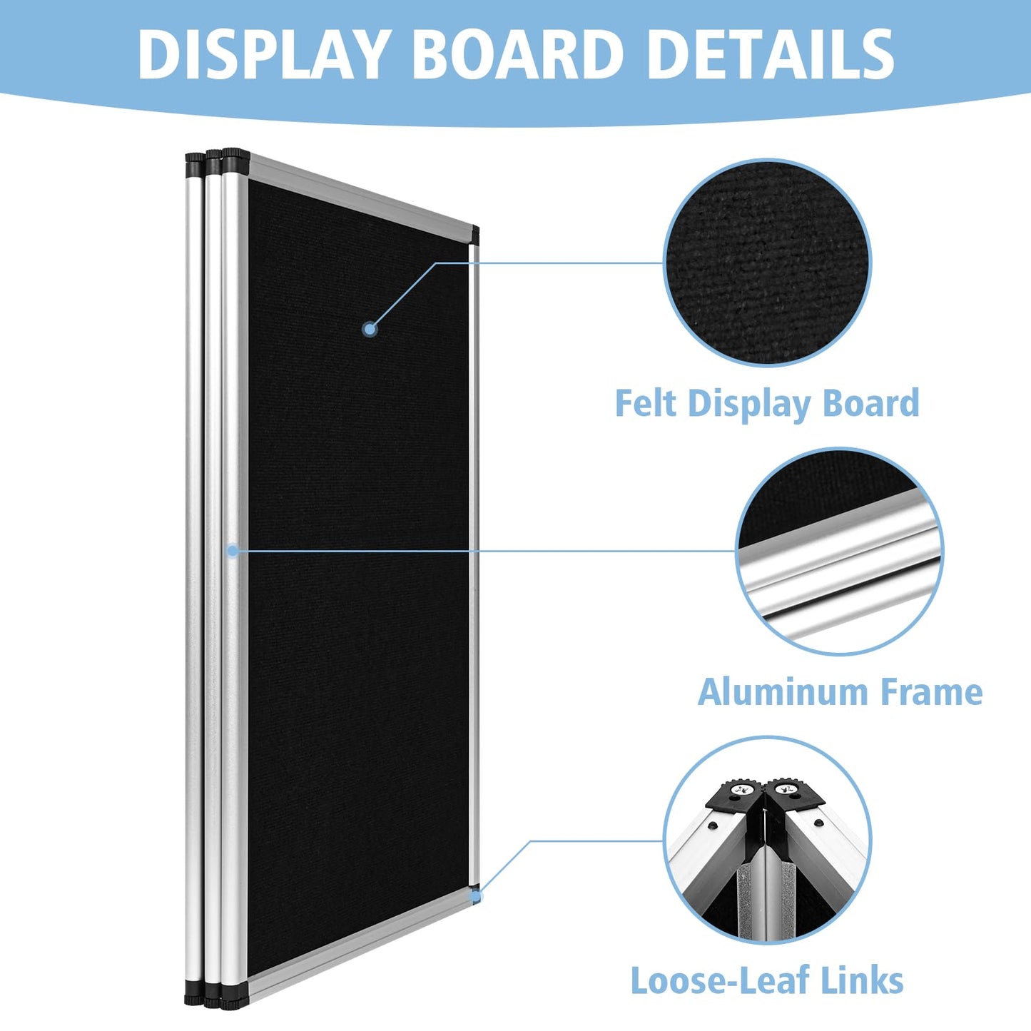 Nisorpa 3+1 Panel Folding Trade Show Presentation Board 70.8“ x 35.4” Trifold Desktop Display Board with Carry Bag Large Metal Frame Tabletop Display 4 Panels-Black