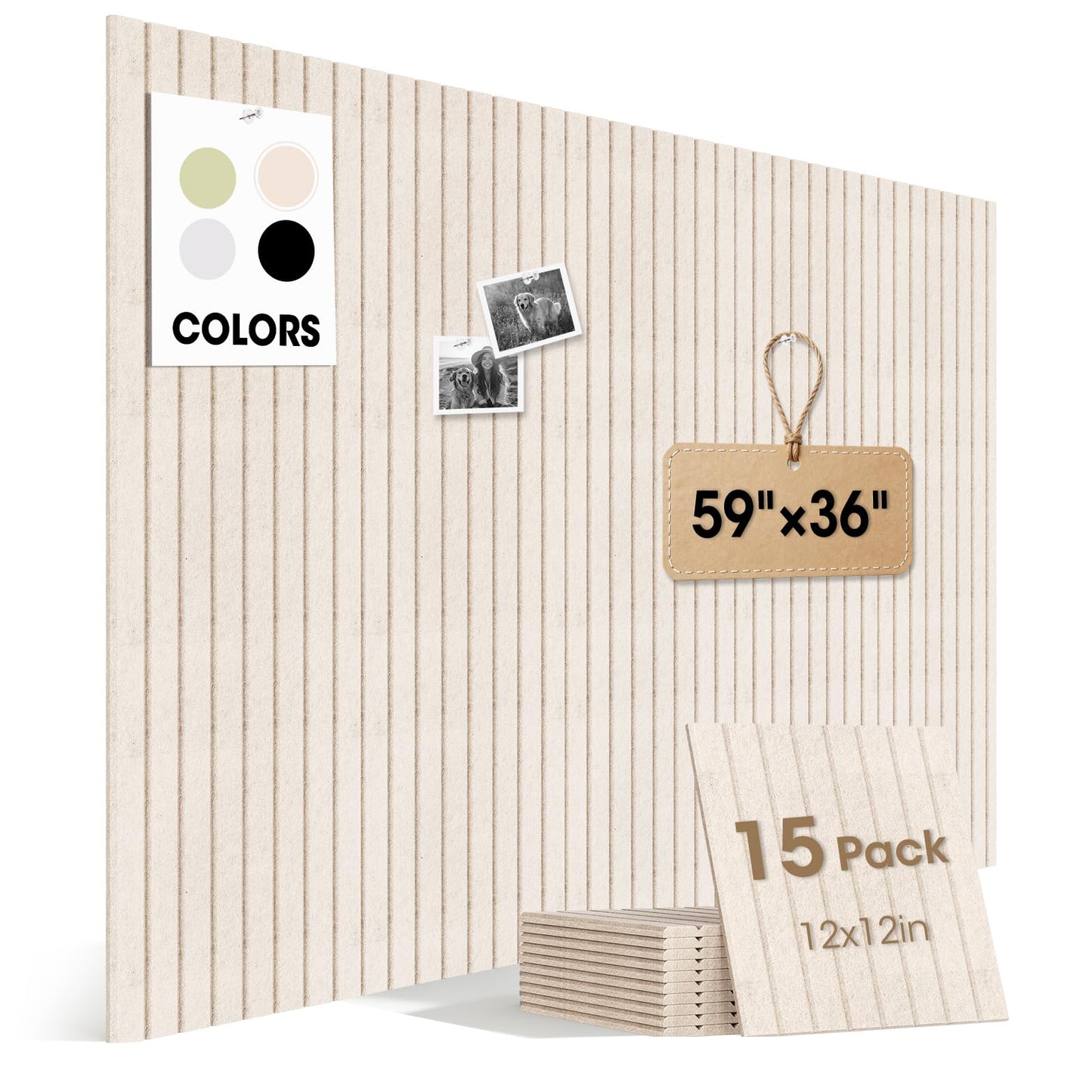 MQAAUP Large Cork Board for Walls 59" x 36",15 Pack 12"X12"Felt Bulletin Board Tiles with 120 Adhesive Tabs,Cork Board Alternative for Office Decor, Push Pin Board Wall Organizer-Oatmeal