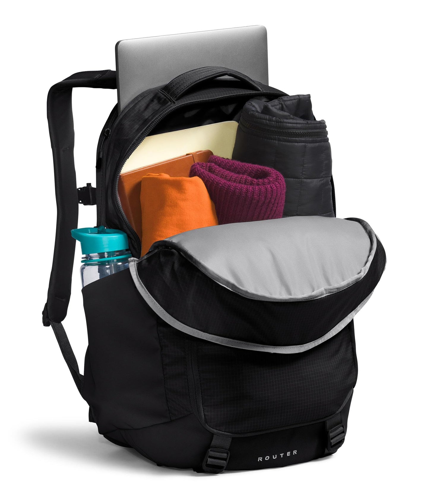 The North Face Router Everyday Laptop Backpack - Daypack, Water Repellent, Laptop Sleeve, Reflective Details, TNF Black/TNF Black-NPF, One Size