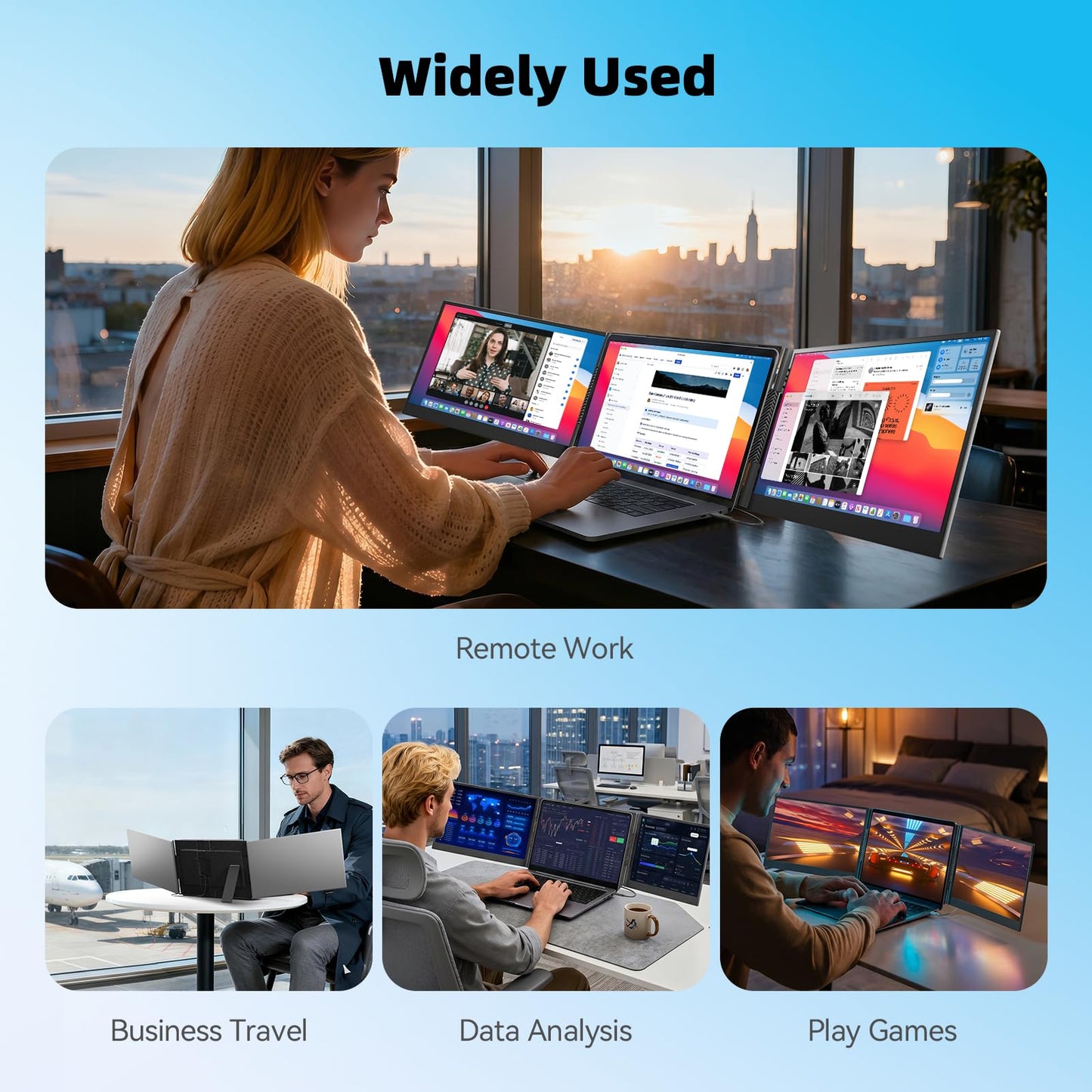 DZVW Laptop Screen Extender 15.6”, IPS Plug&Play Portable Monitor for Laptop, FHD 1080P Triple Monitor Extender, Ultra-Slim Travel Extended Screen for Business Work Study