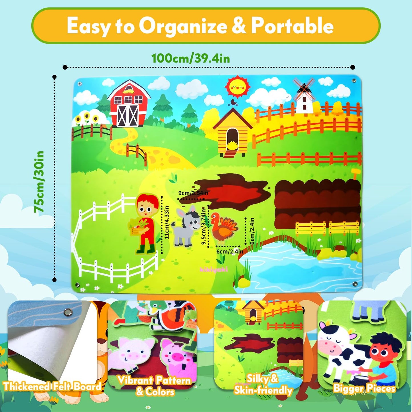 Felt Board for Toddlers 3-5, 39PCS Farm Animals Story Set, Kids Montessori Busy Board, Large Wall Activity, Portable Barnyard Sensory Toy, Preschool Learning Play Kit for Boys Girls, Birthday Gift