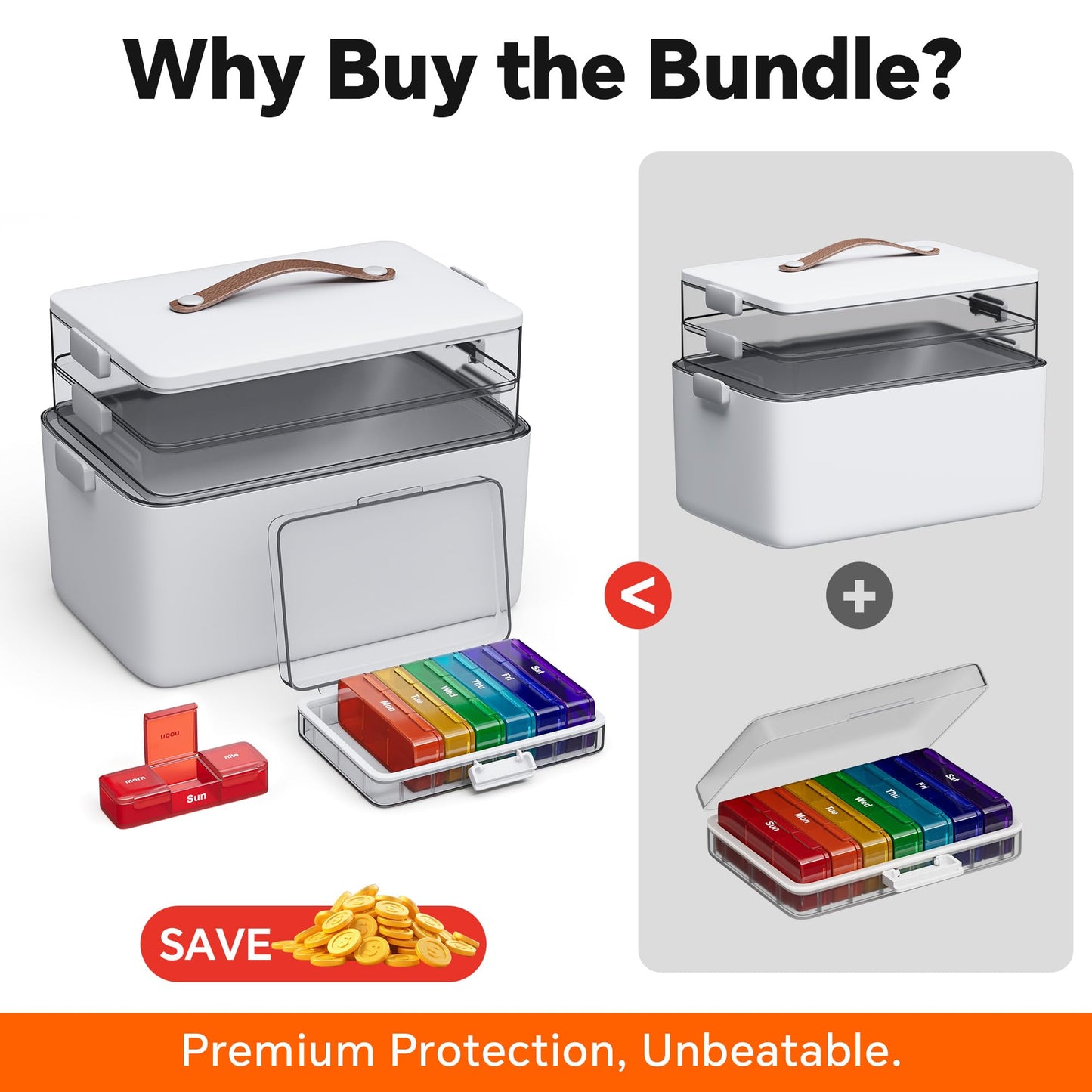 CTIME 3-Tier Medicine Organizer with Pill Case - Portable Pill Case & Empty First Aid Kit for Home, Travel, RV, School, Dorm, Ideal Elderly, Father Gift
