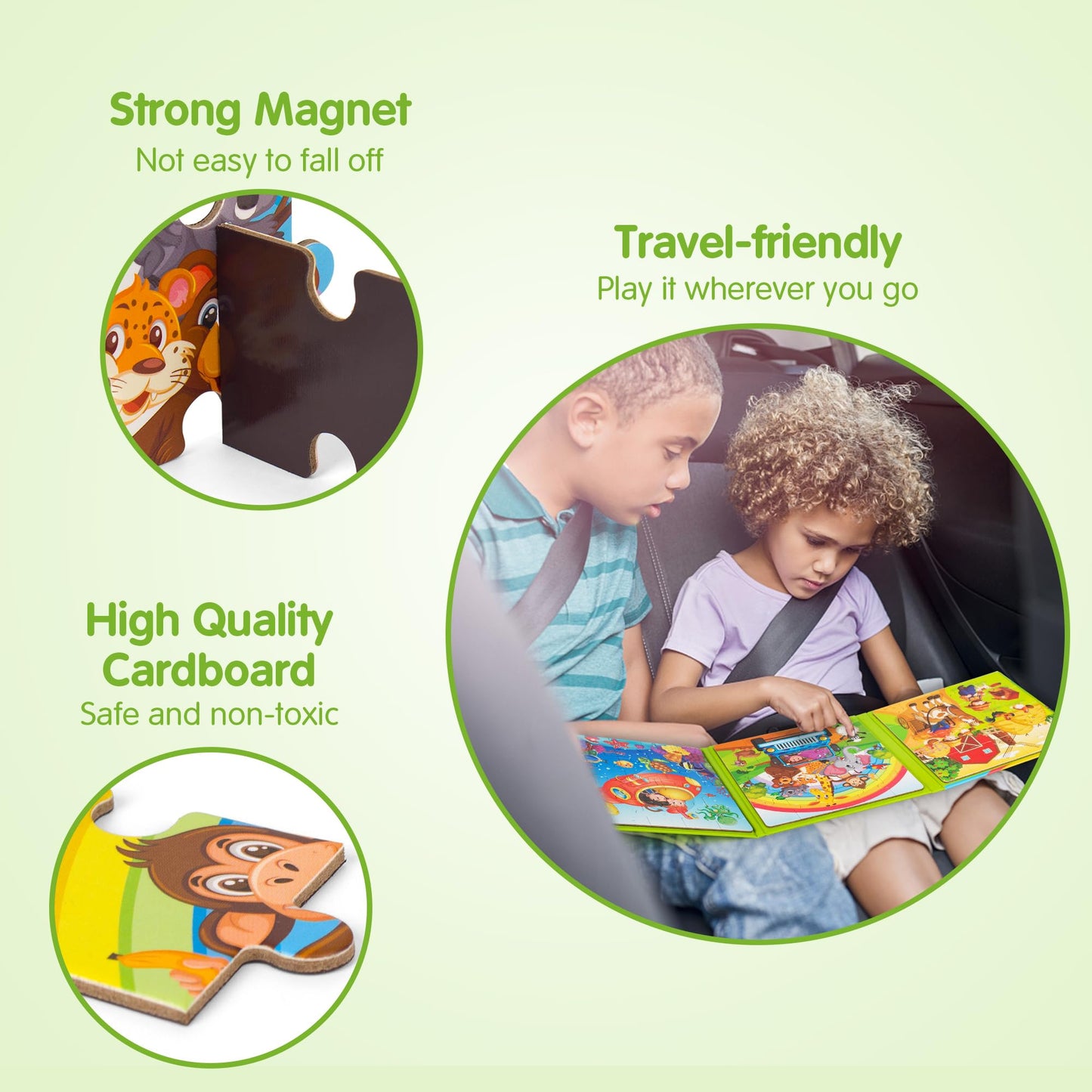 SYNARRY Magnetic Puzzles for Kids Ages 3-5, 20 Pieces Toddler Animal Puzzles for Kids Ages 4-6, Easter Basket Stuffers Gifts for Kids, Car Airplane Road Trip Activities Magnet Games Toy for Boys Girls