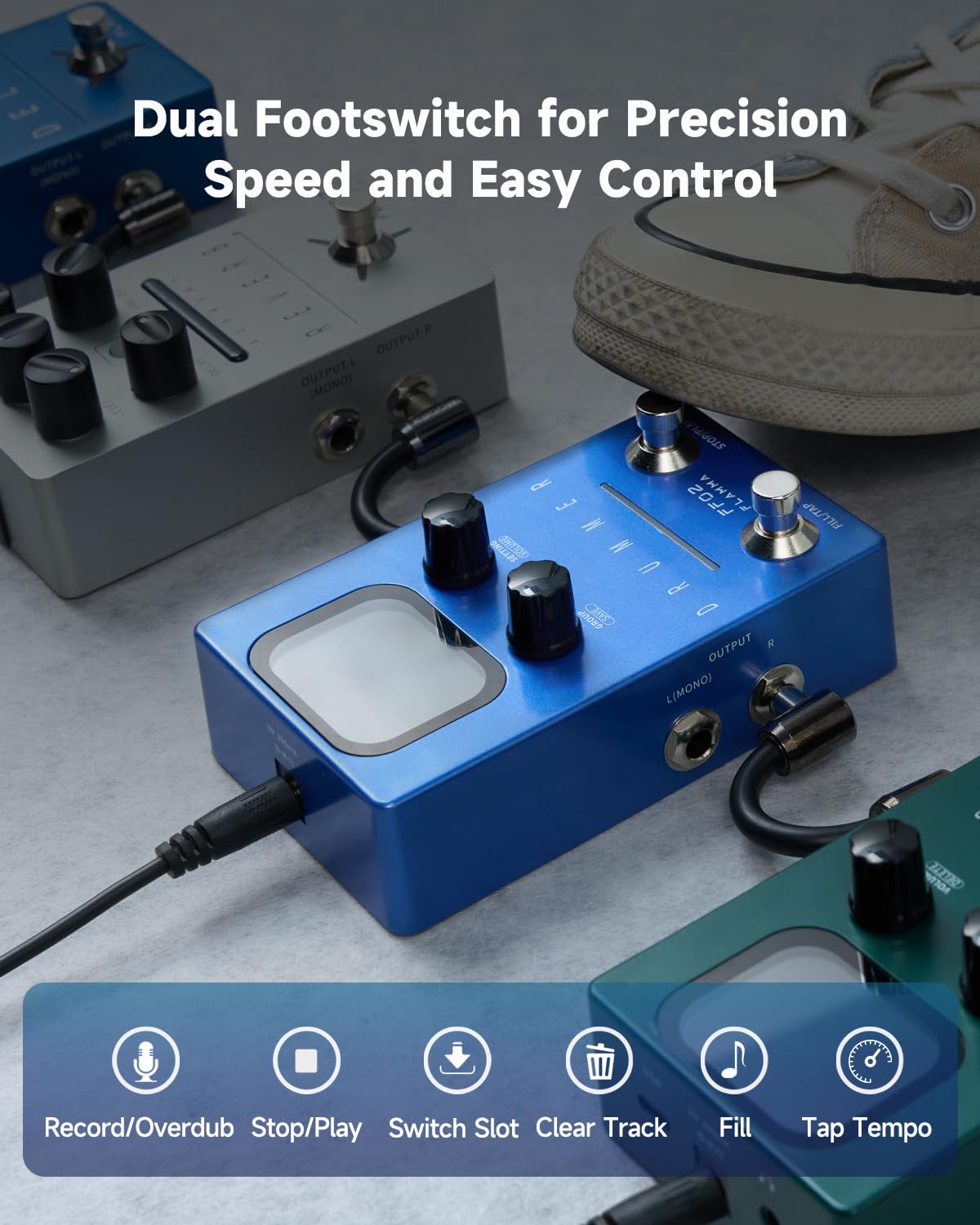 FLAMMA FF02 Drum Machine Guitar Pedal - 121 Drum Grooves, 11 Music Genres, Tap Tempo, Adjustable Rhythms, Stereo I/O for Live & Studio Use